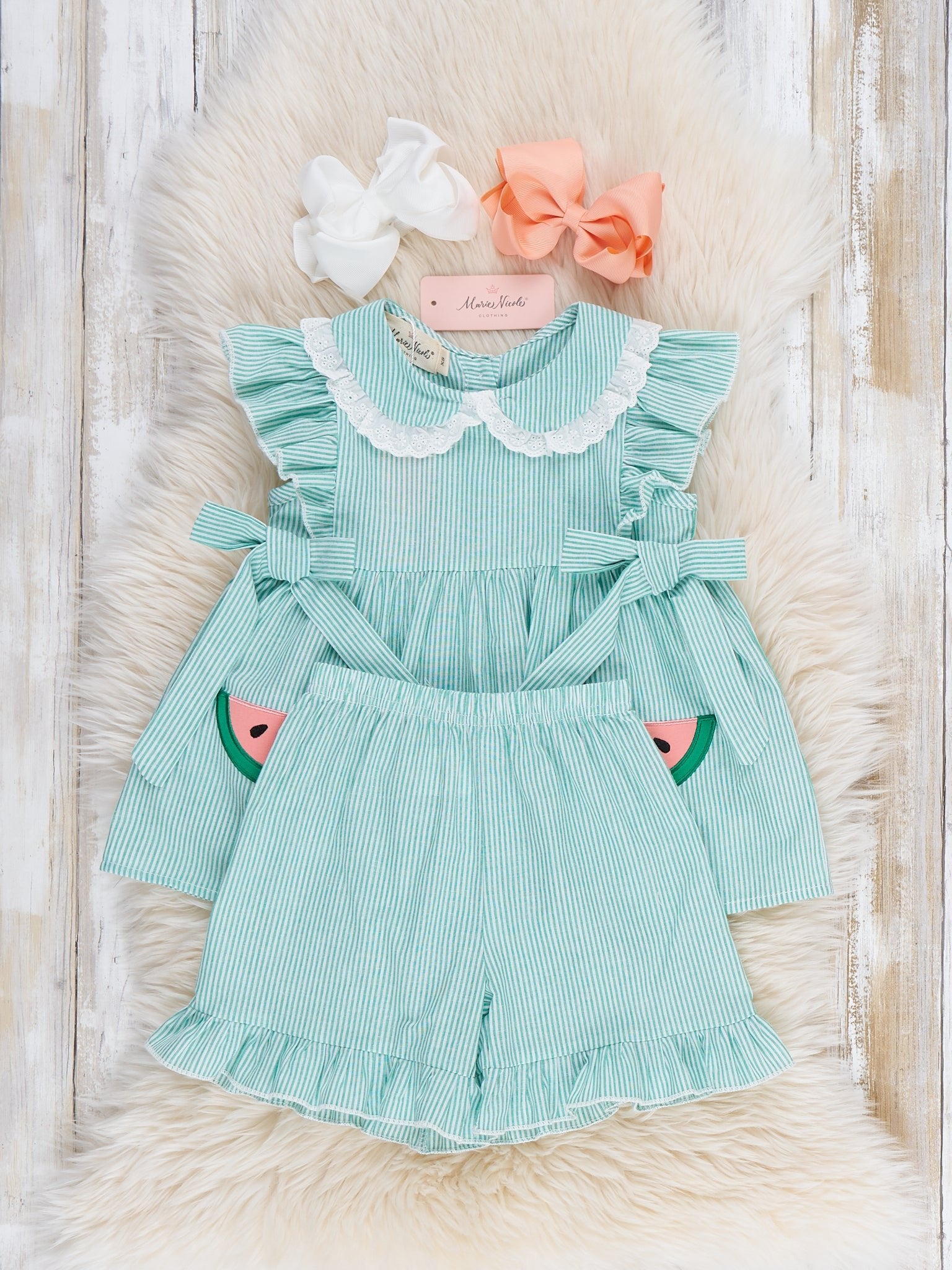 Watermelon Sweetie Ruffle 100% Cotton Outfit - Marie Nicole Clothing