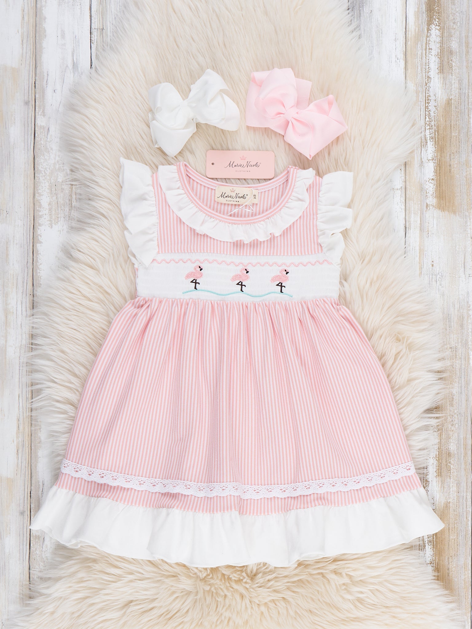 Flamingo Smocked Ruffle Dress - Marie Nicole Clothing