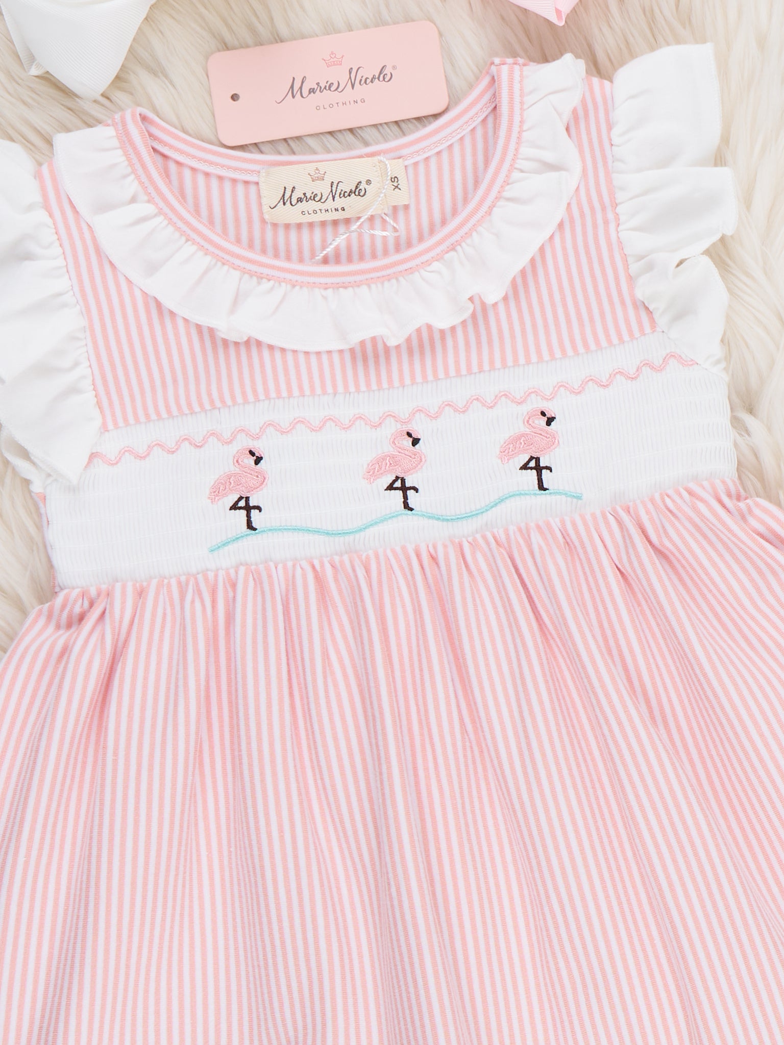 Flamingo Smocked Ruffle Dress - Marie Nicole Clothing