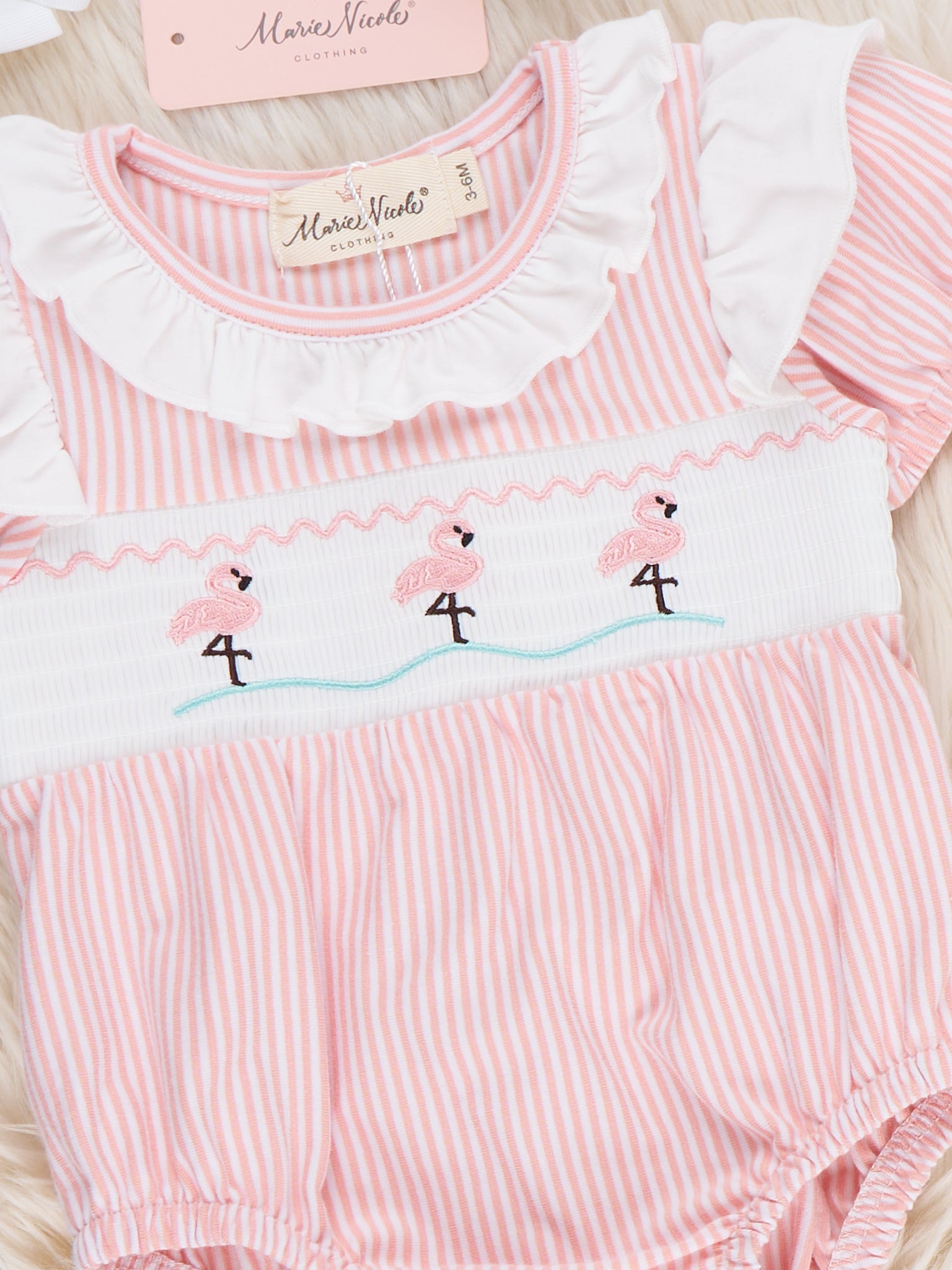 Flamingo Smocked Ruffle Bubble Romper - Marie Nicole Clothing