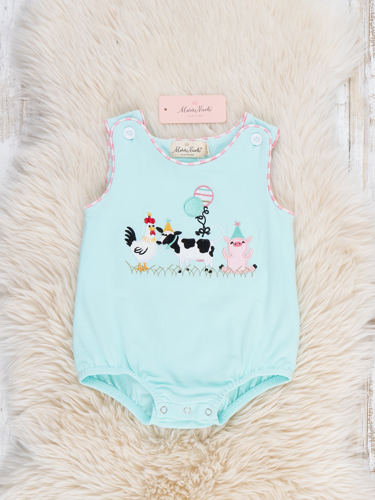 Barnyard Balloon Embroidered Bubble Romper - Marie Nicole Clothing