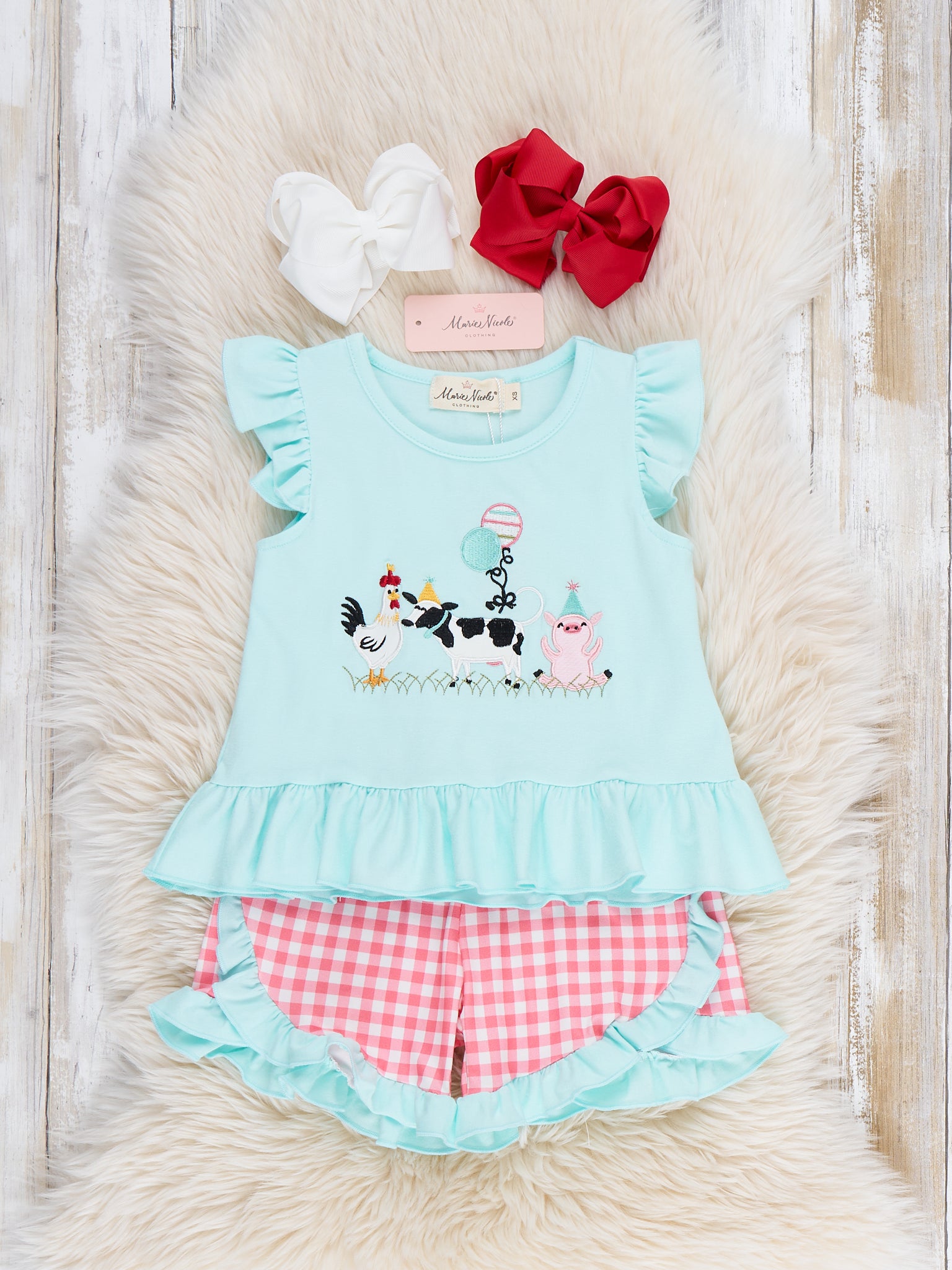 Barnyard Balloon Embroidered Ruffle Outfit - Marie Nicole Clothing