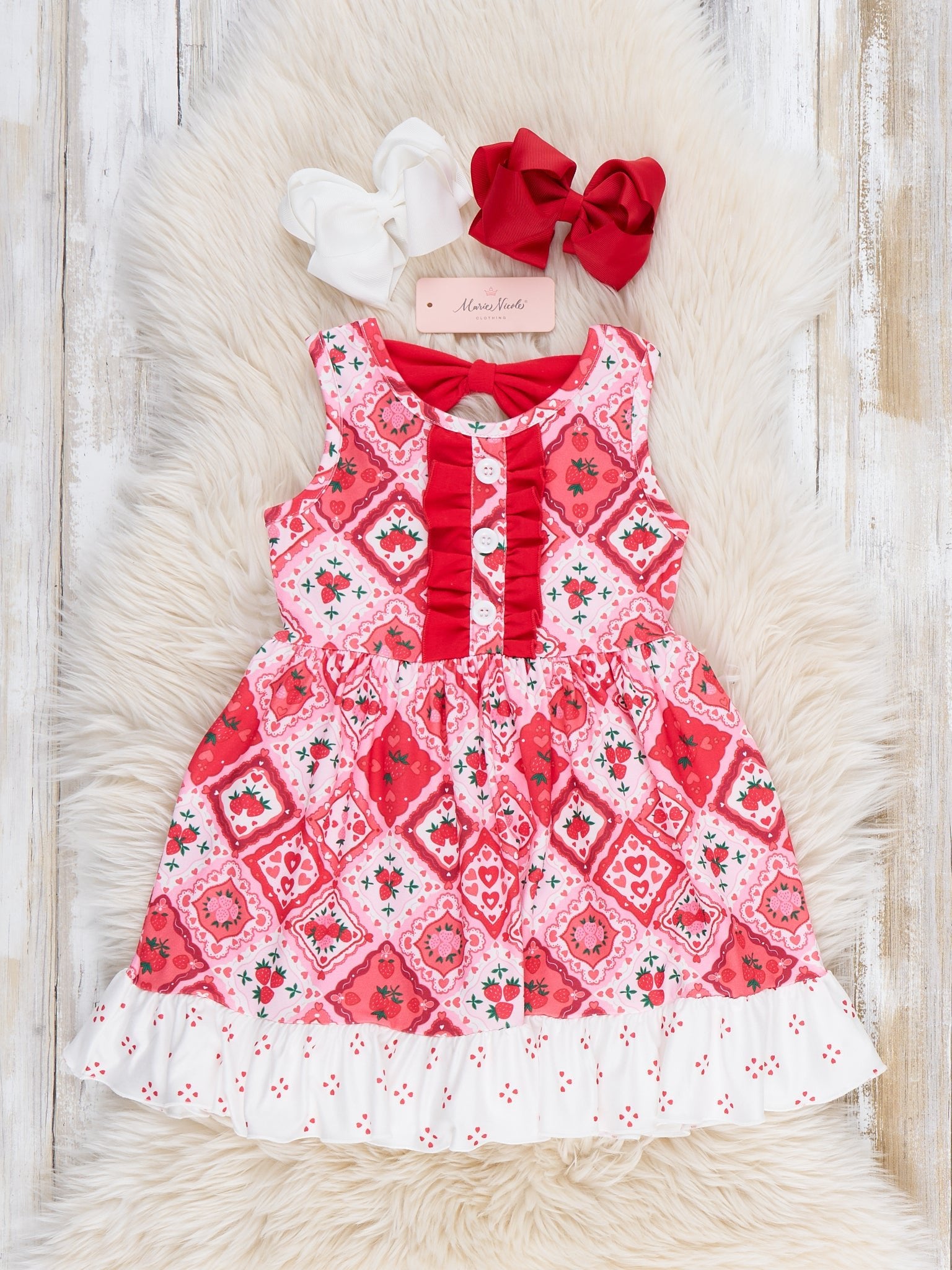 Strawberry Garden Ruffle Dress - Marie Nicole Clothing