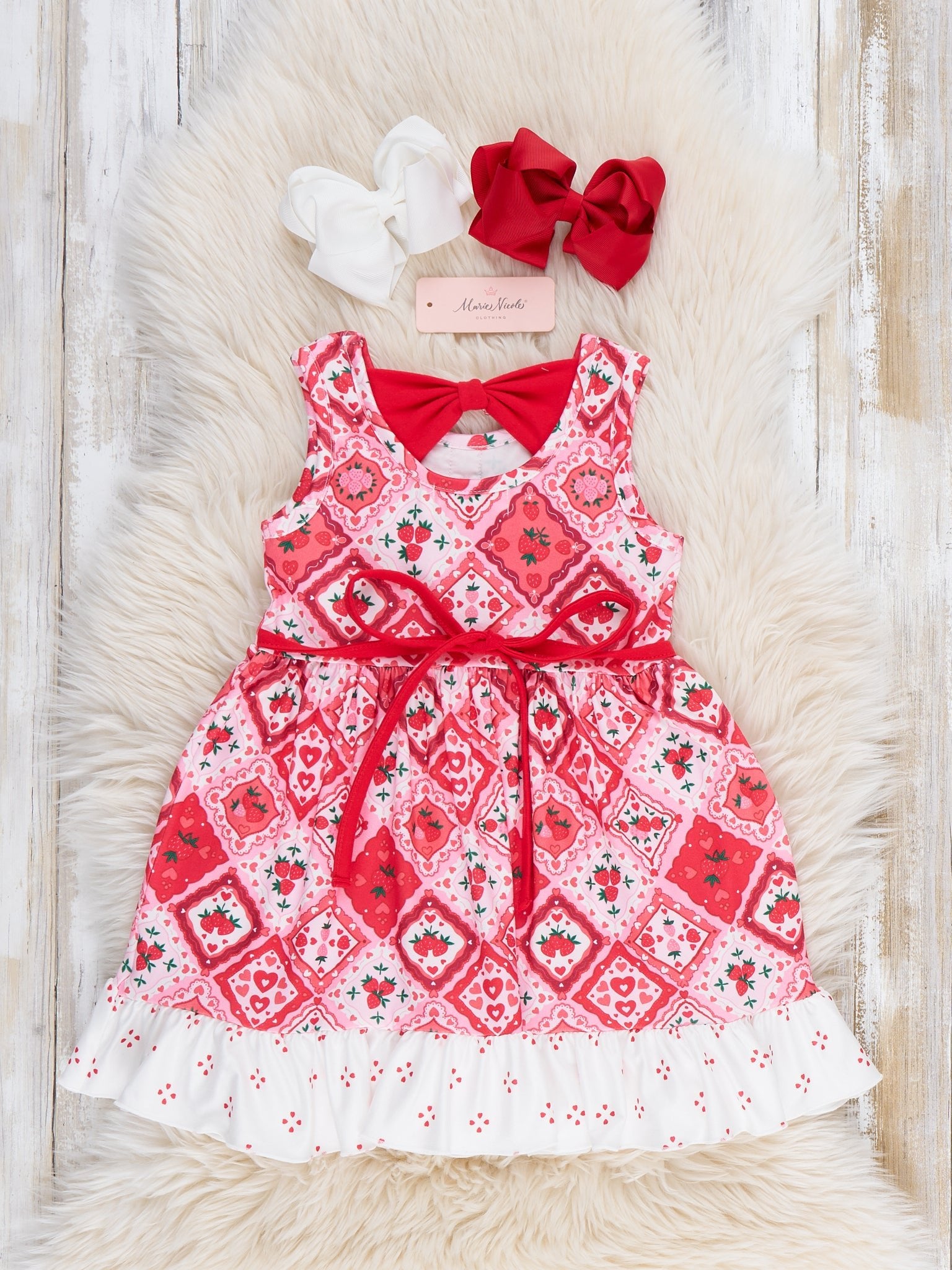 Strawberry Garden Ruffle Dress - Marie Nicole Clothing