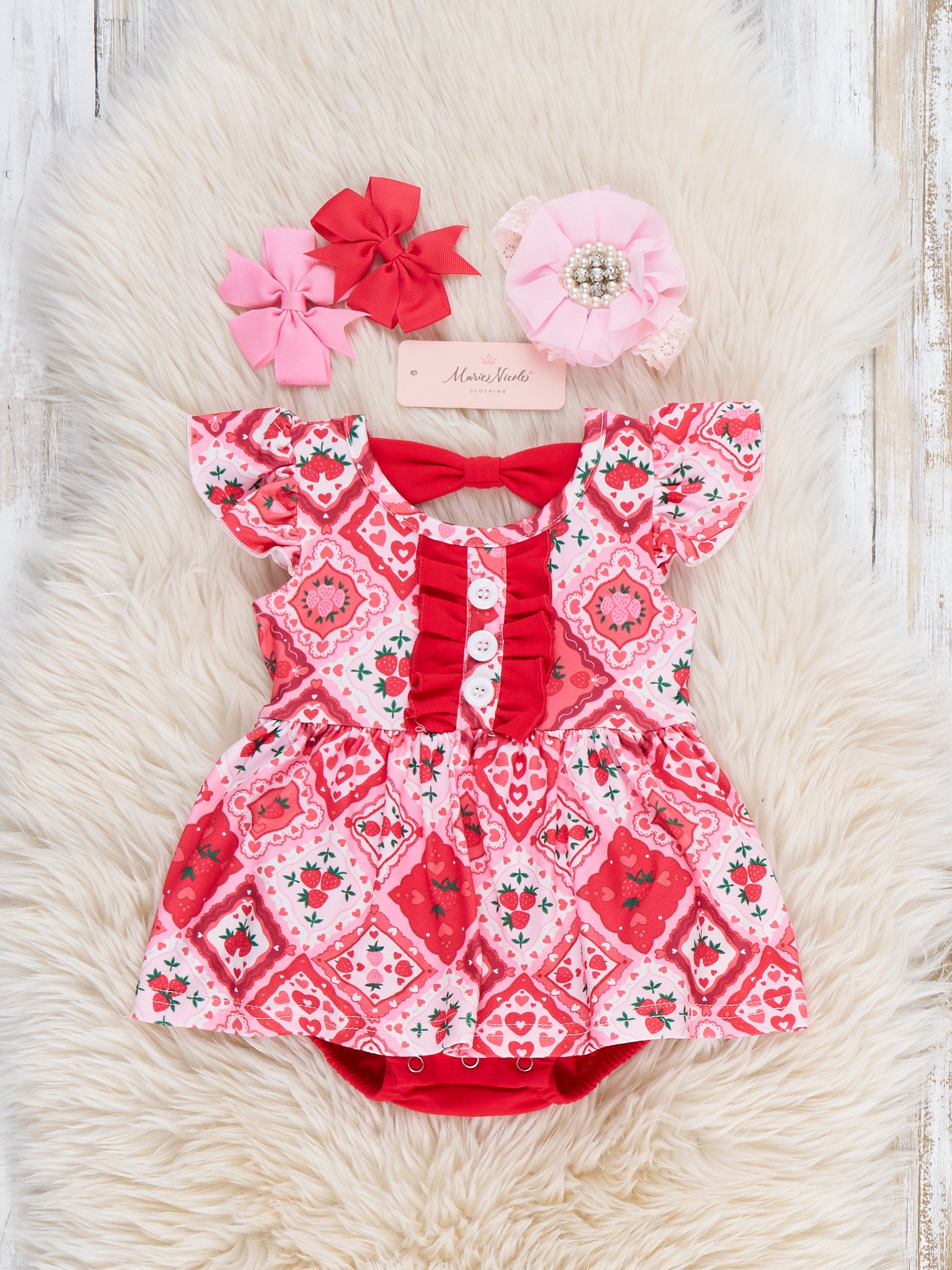 Strawberry Garden Ruffle Bubble Romper - Marie Nicole Clothing