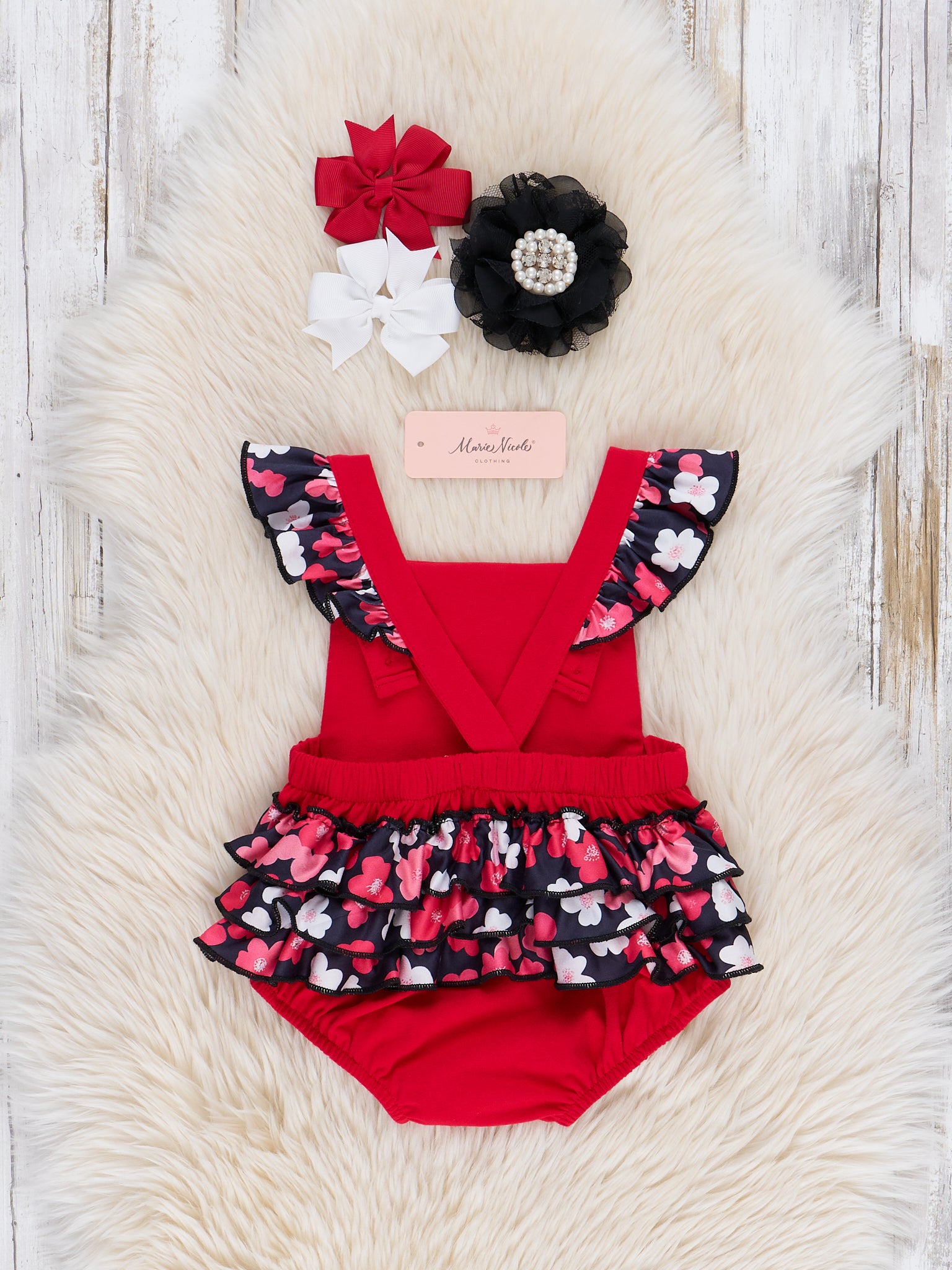 Georgia Embroidered Floral Ruffle Bubble Romper - Marie Nicole Clothing