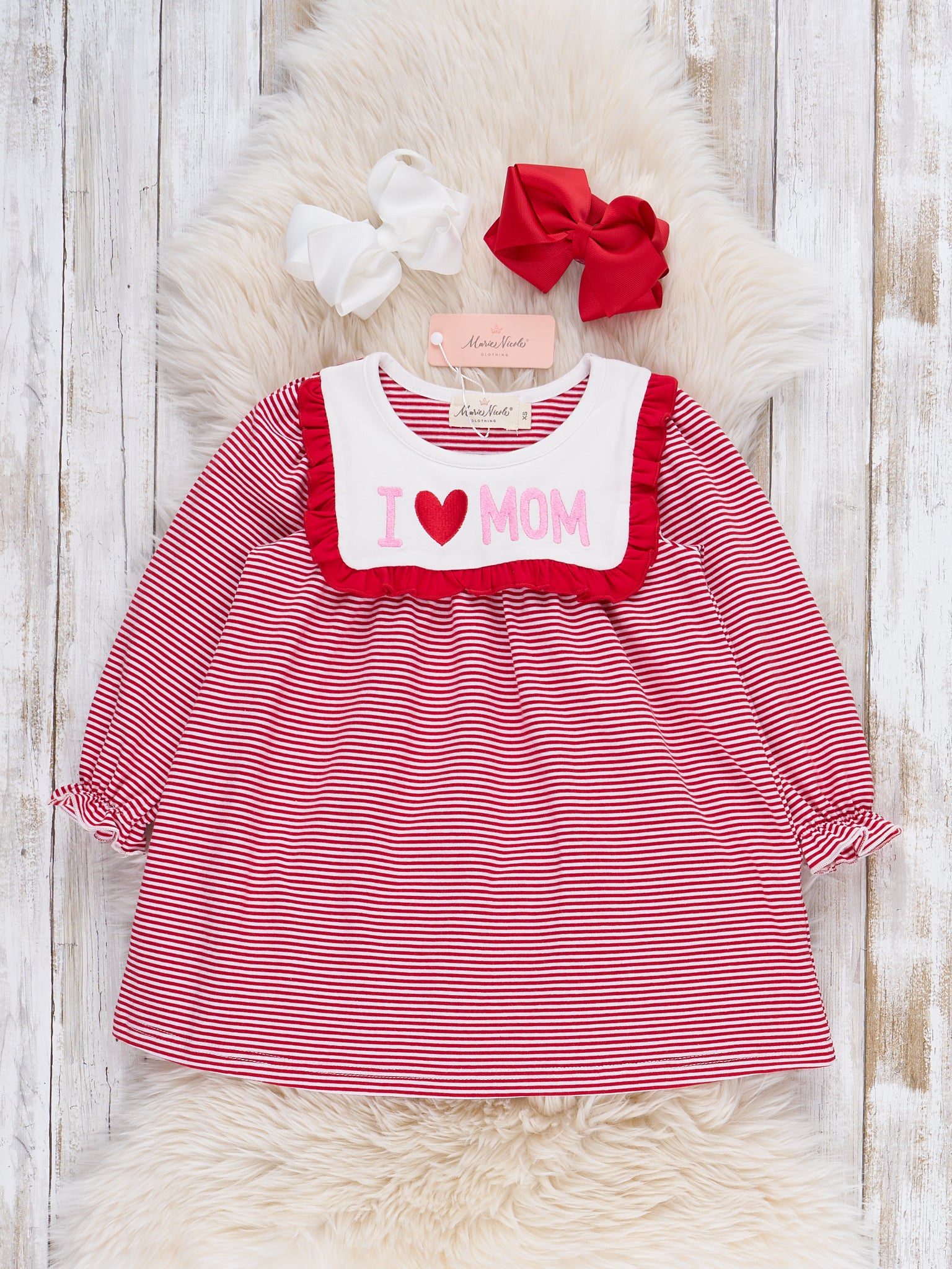 Little Love for Mom Embroidered Dress - Marie Nicole Clothing S(2yrs) Little Love for Mom Embroidered Dress - Marie Nicole Clothing S(2yrs)