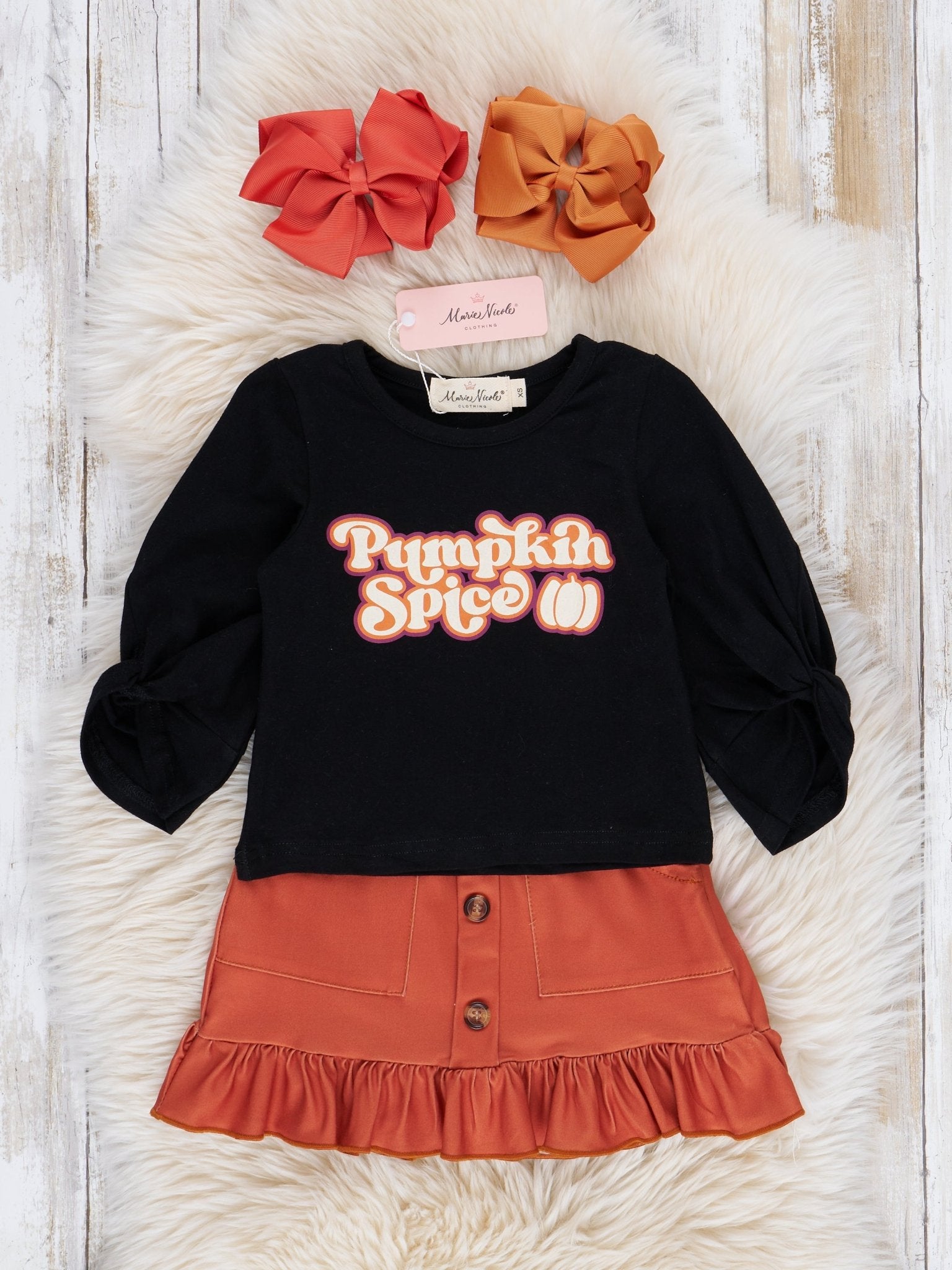 Pumpkin Spice Outfit w/ Skirt - Marie Nicole Clothing