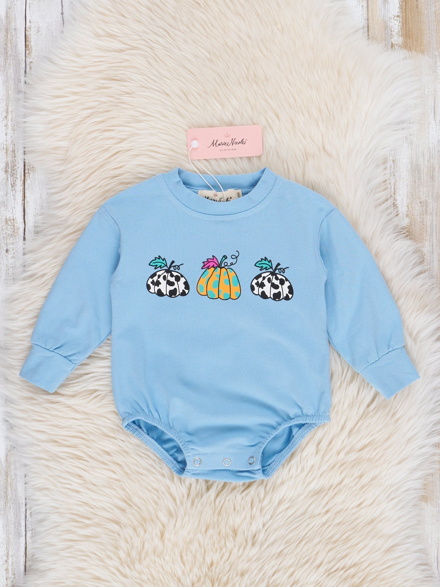 Blue Polka Dots Pumpkins Bubble Romper - Marie Nicole Clothing