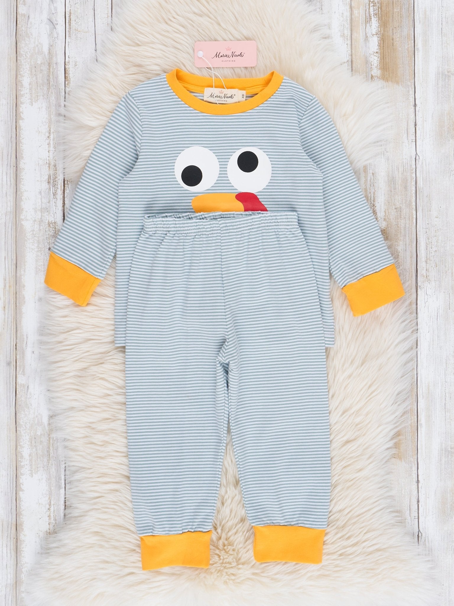 Grey Striped Turkey Pajamas - Marie Nicole Clothing