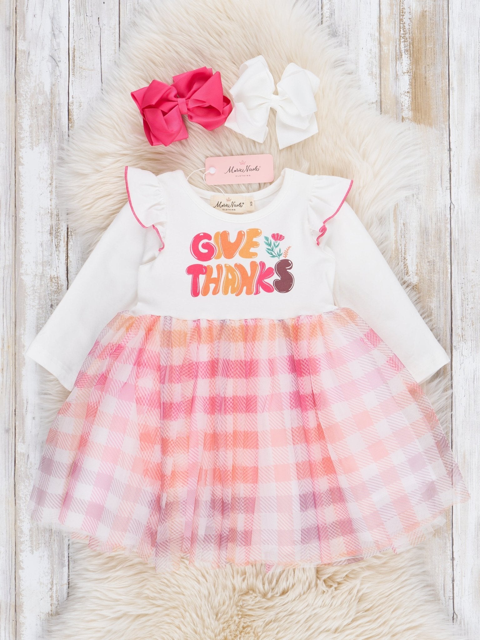 "Give Thanks" Plaid Tulle Dress - Marie Nicole Clothing