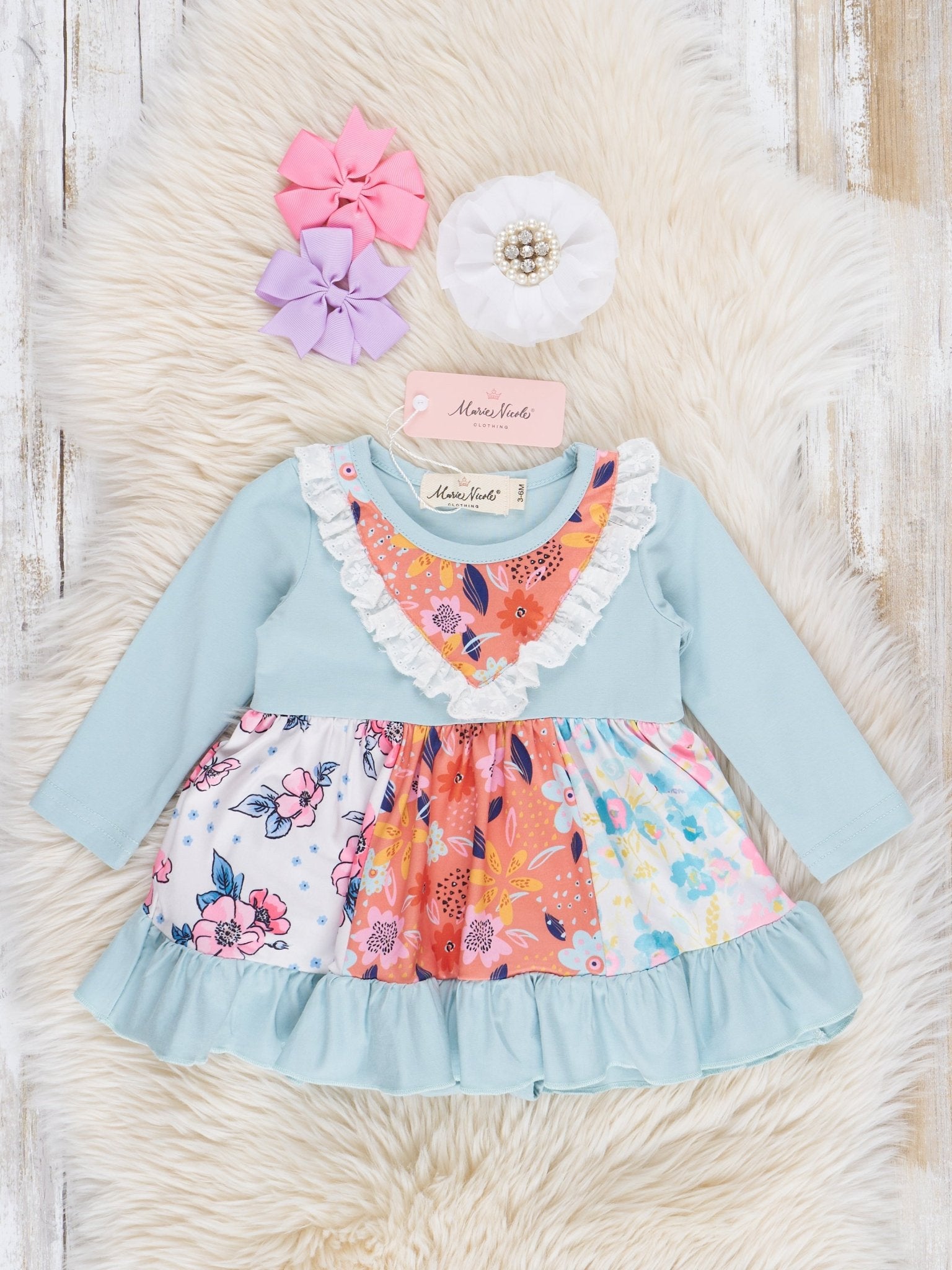 Teal & Orange Blossoms Ruffle Bubble Romper - Marie Nicole Clothing