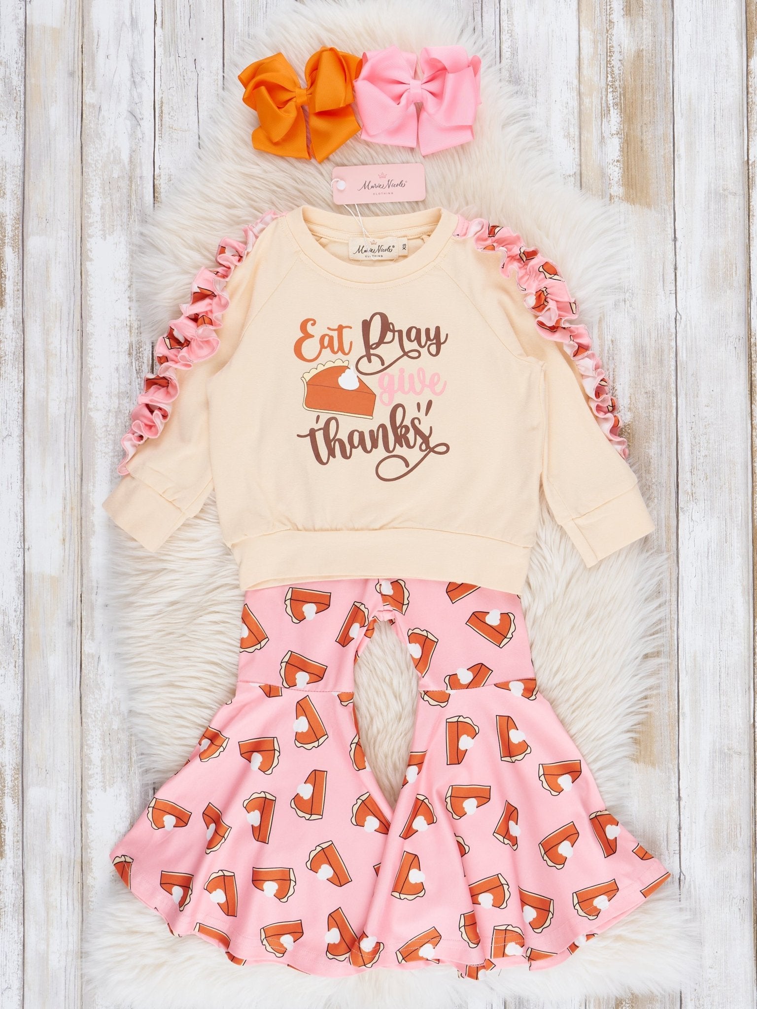 Pink & Cream Thanksgiving Bell Bottoms Outfit - Marie Nicole Clothing