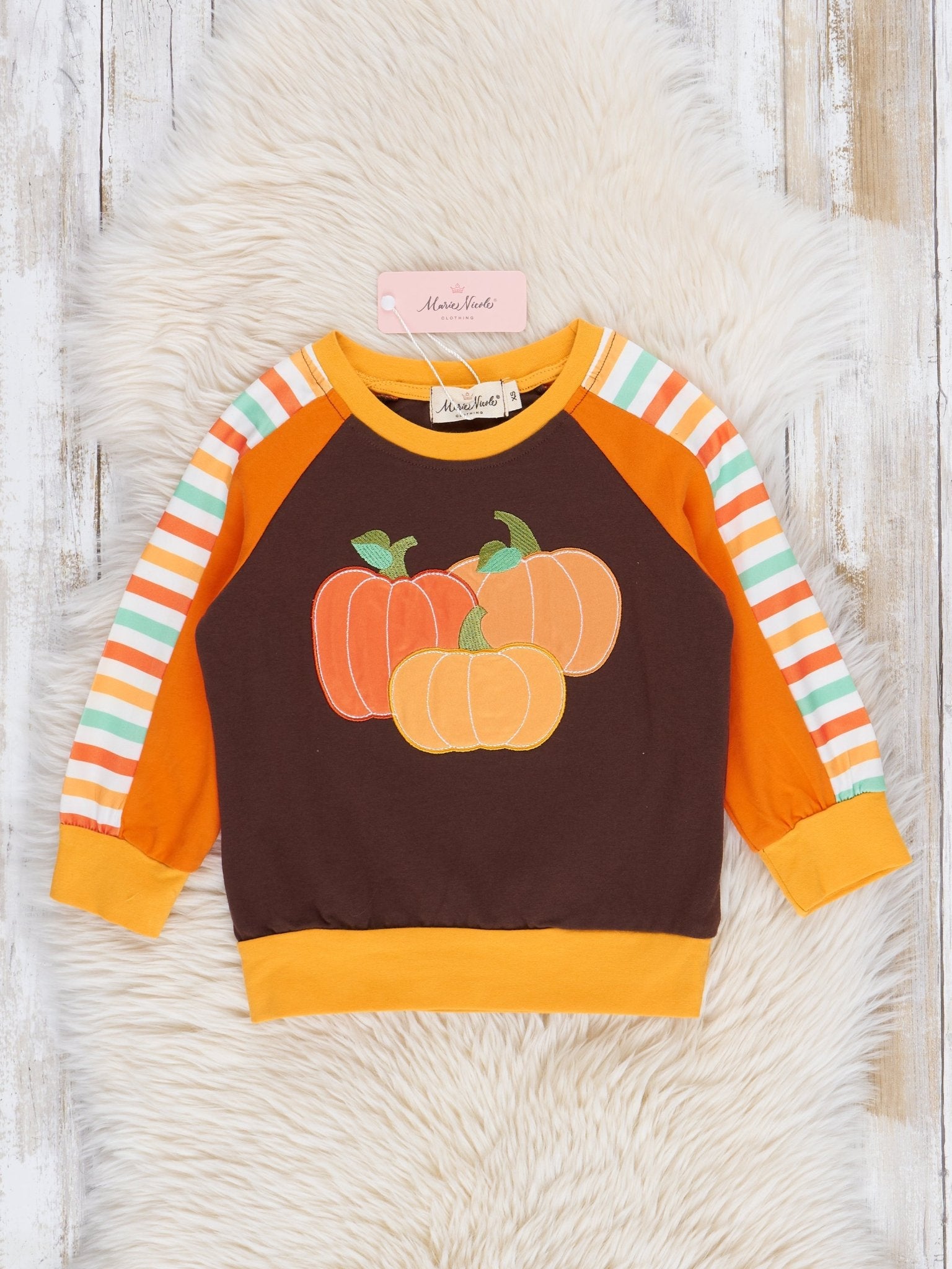 Brown & Orange Pumpkin Harvest Raglan Shirt - Marie Nicole Clothing