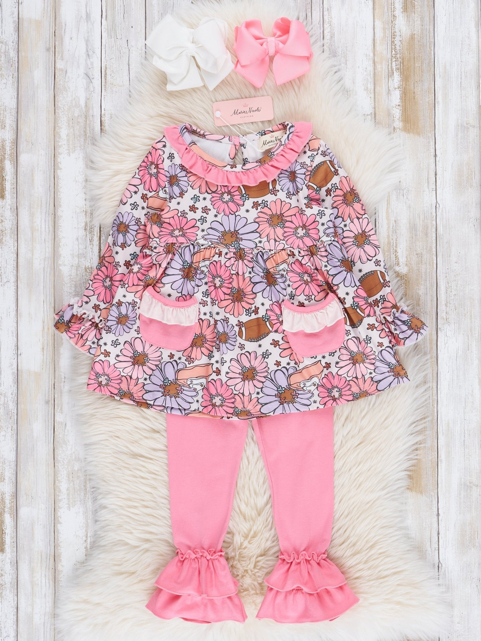 Pink Marigolds & Football Ruffle Outfit - Marie Nicole Clothing