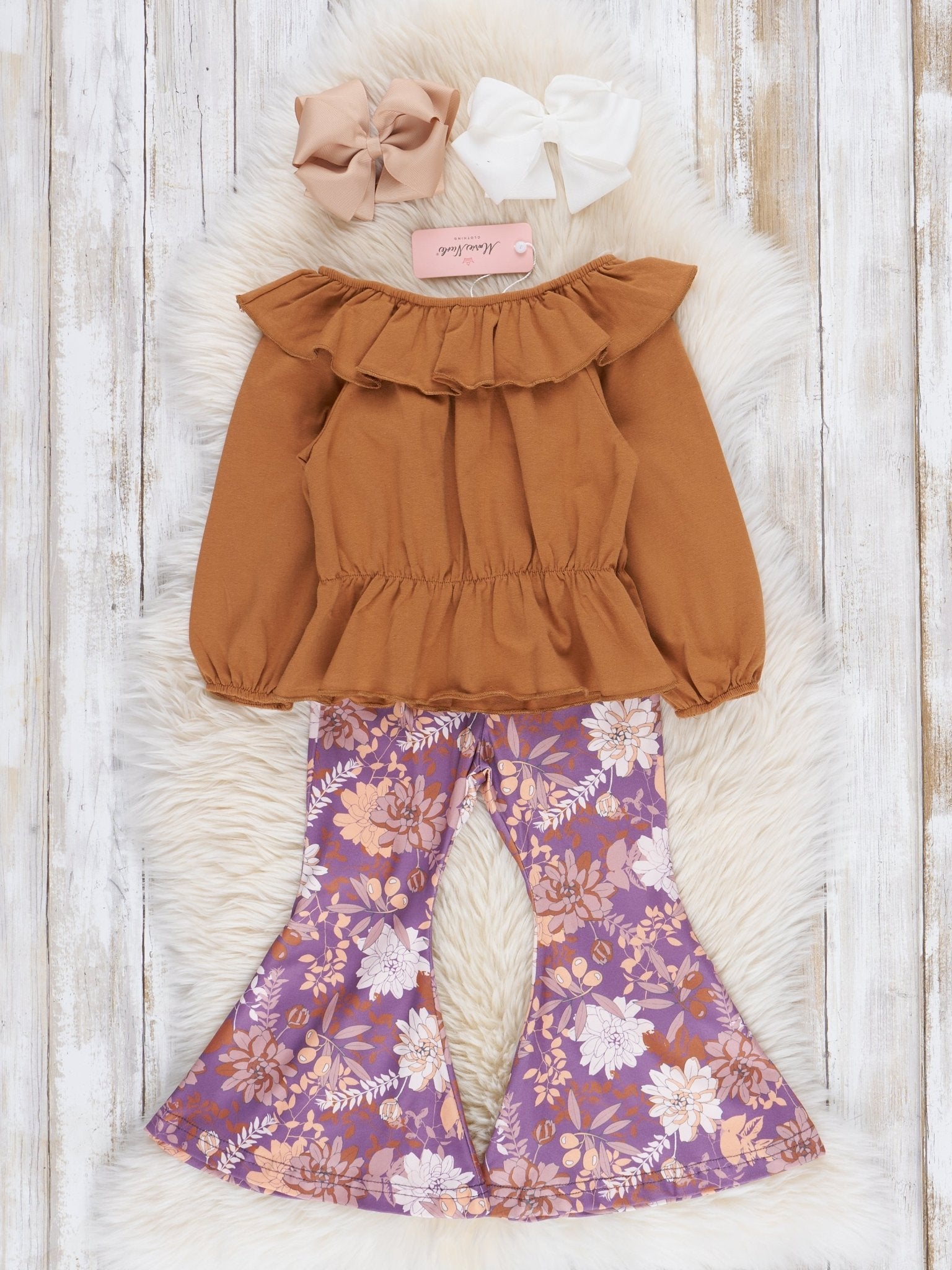 Camel Wildflowers Bell Bottoms Outfit - Marie Nicole Clothing