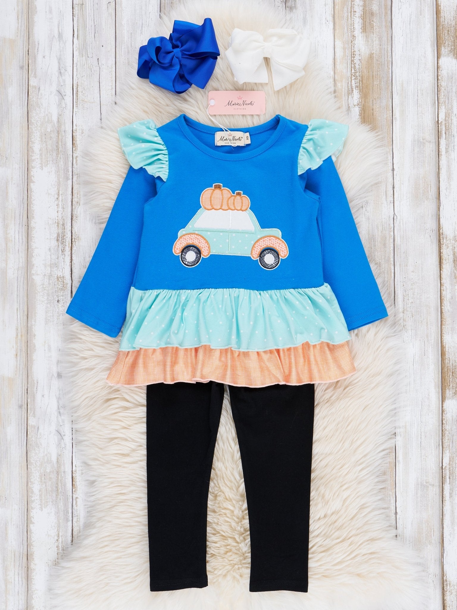 Blue Pumpkin Car Ruffle Outfit - Marie Nicole Clothing