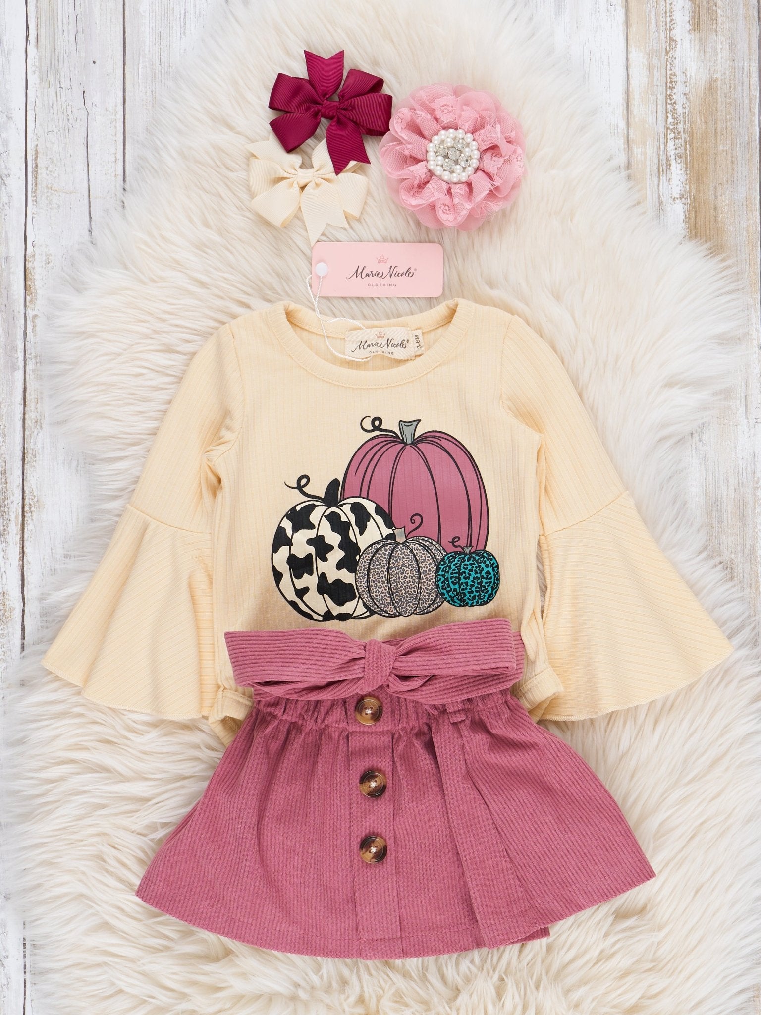 Plum Pumpkin Patch Corduroy Bubble Outfit w/ Skirt - Marie Nicole Clothing