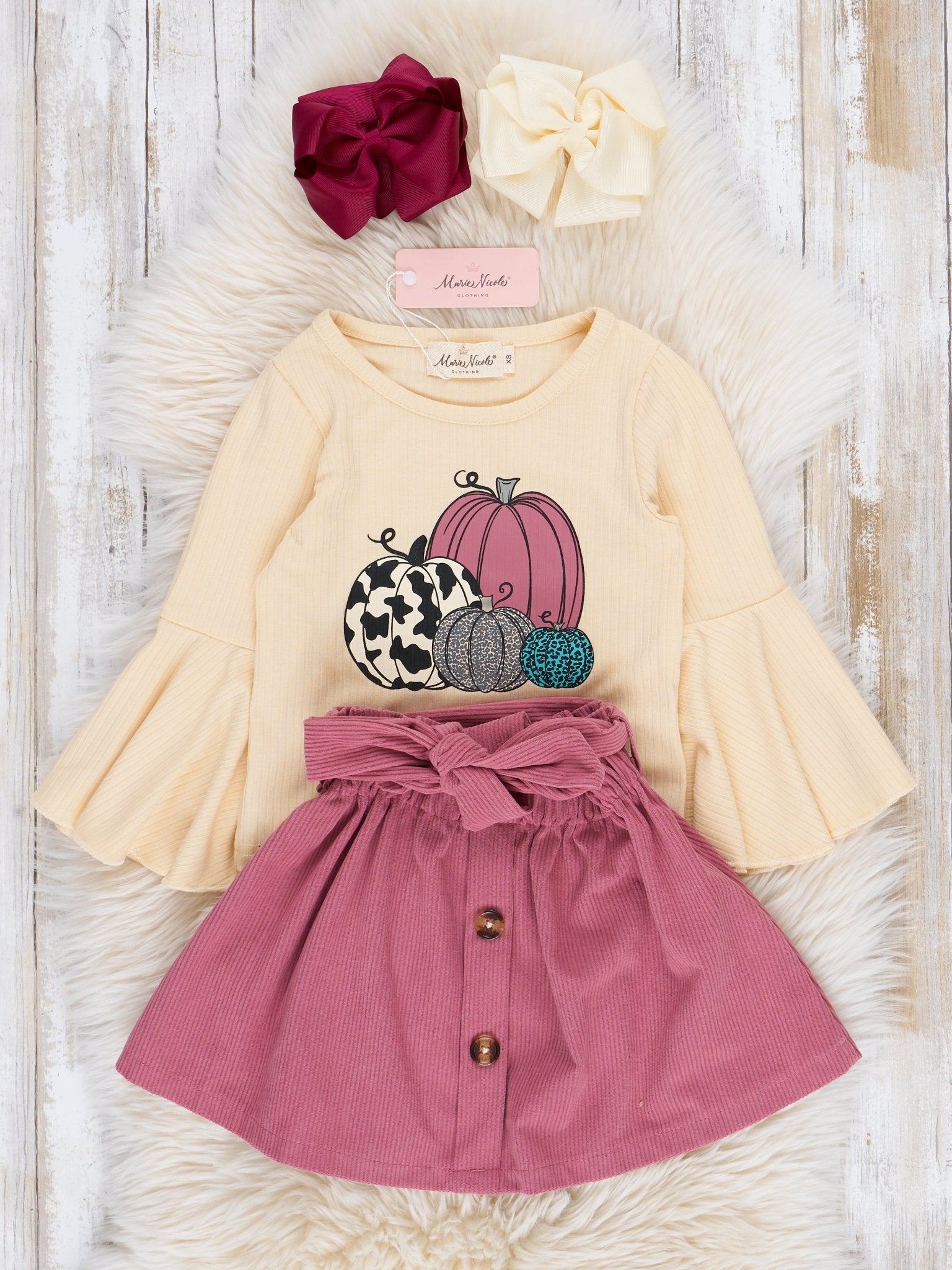 Plum Pumpkin Patch Corduroy Outfit w/ Skirt - Marie Nicole Clothing
