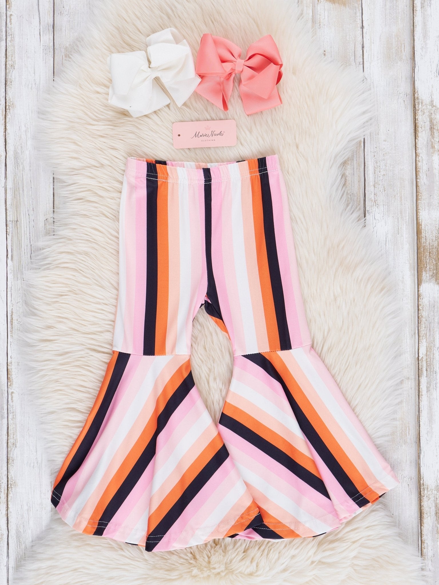 Orange "Spooky Vibes" Striped Bell Bottom Outfit - Marie Nicole Clothing