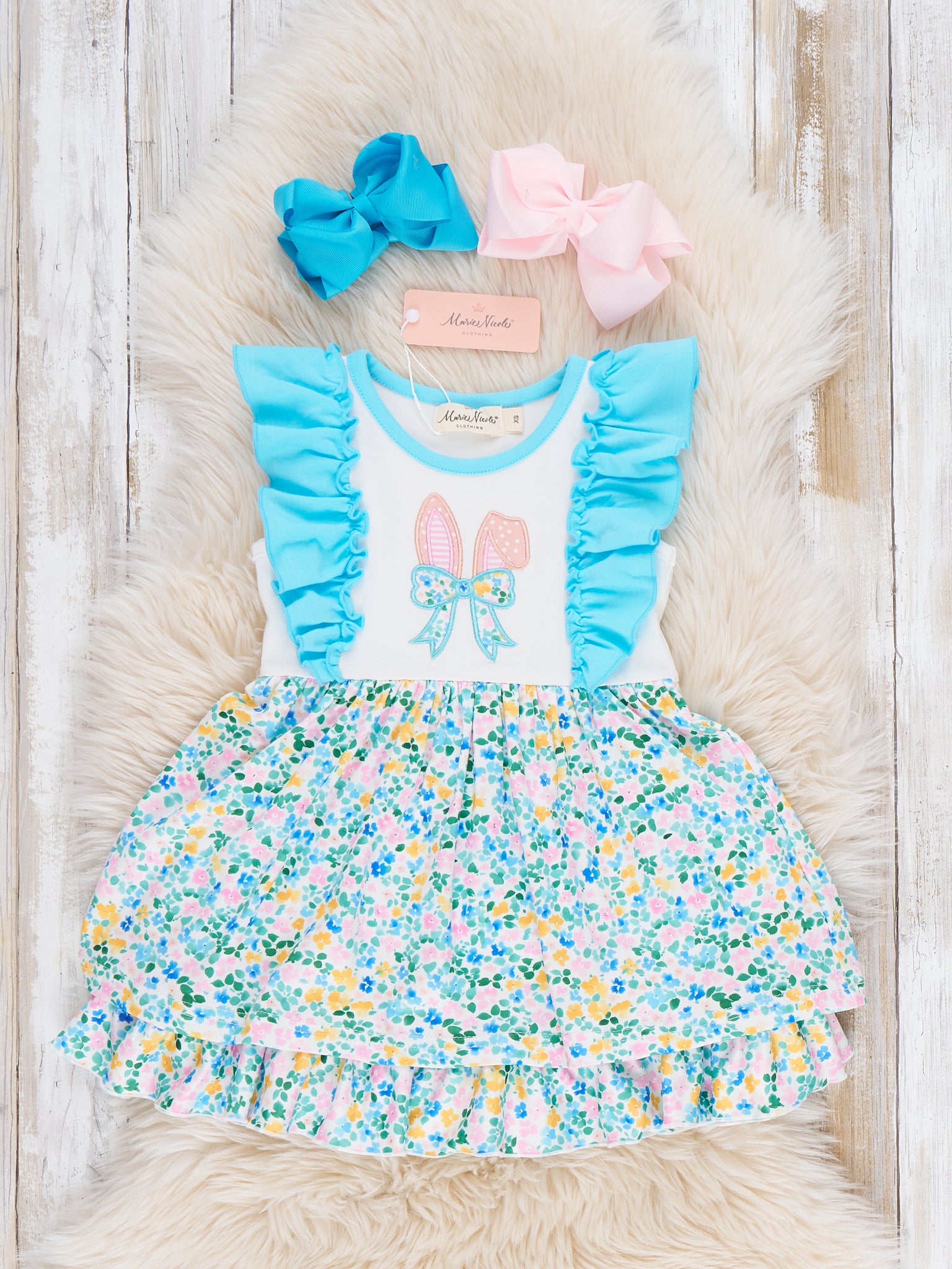 Bunny Ears Blooms Embroidered Dress Marie Nicole Clothing Bunny Ears Blooms Embroidered Dress Marie Nicole Clothing