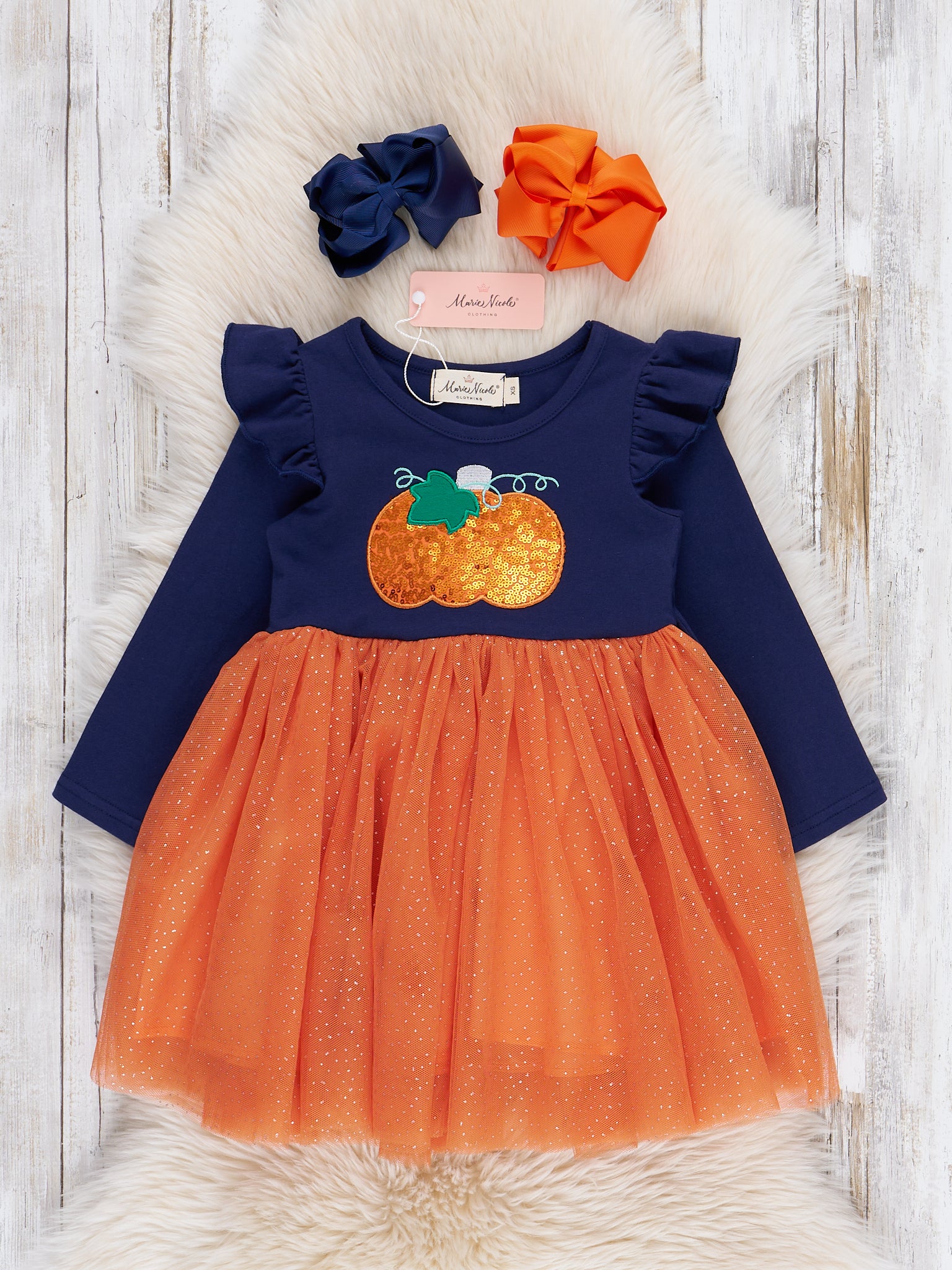 Embroidered Sparkle Pumpkin Ruffle Tulle Dress Embroidered Sparkle Pumpkin Ruffle Tulle Dress
