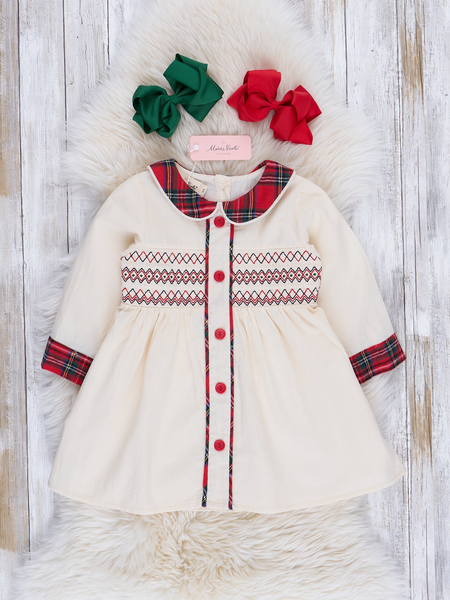Crimson & Cream Smocked Holiday Dress