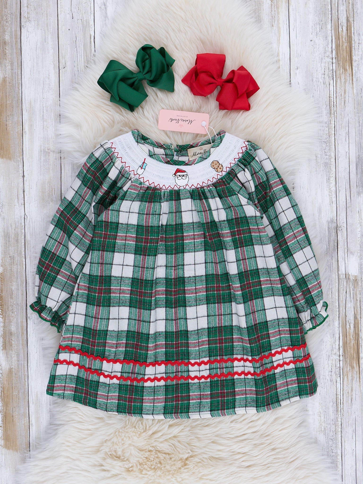 Green Plaid Smocked Christmas Dress - Marie Nicole Clothing Green Plaid Smocked Christmas Dress - Marie Nicole Clothing