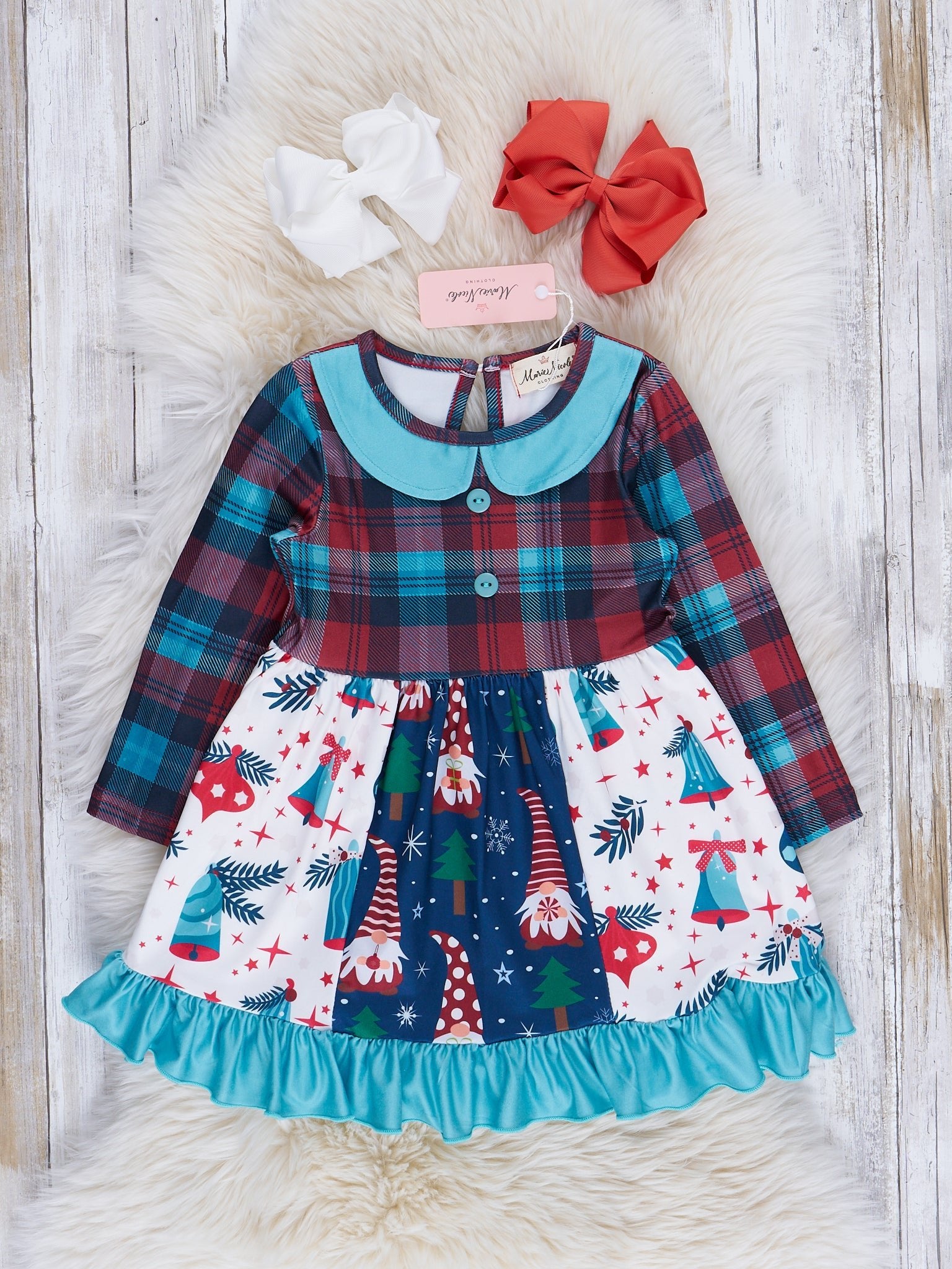 Light Blue & Red Plaid Holiday Ruffle Dress Light Blue & Red Plaid Holiday Ruffle Dress