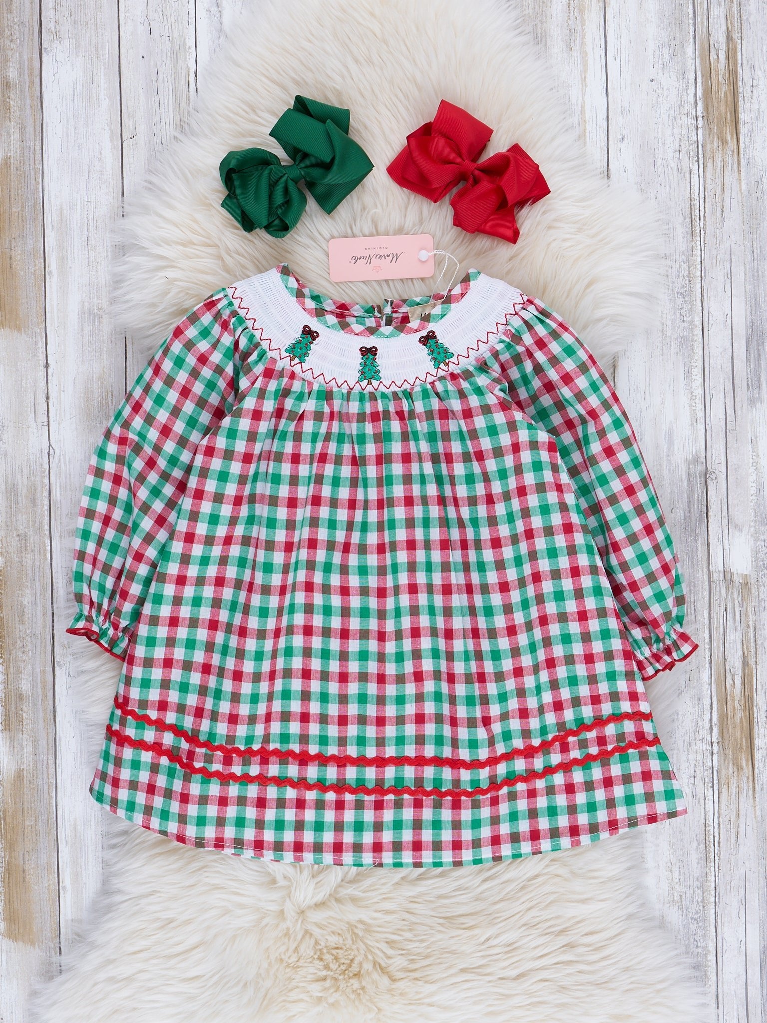 Green & Red Gingham Smocked Christmas Dress