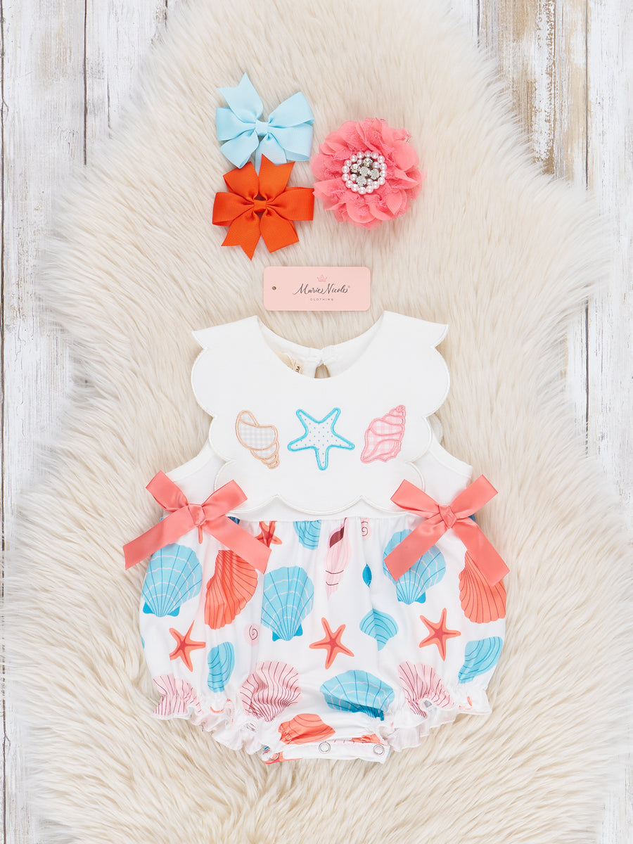 Embroidered Seashells Ruffle Bubble – Marie Nicole Clothing