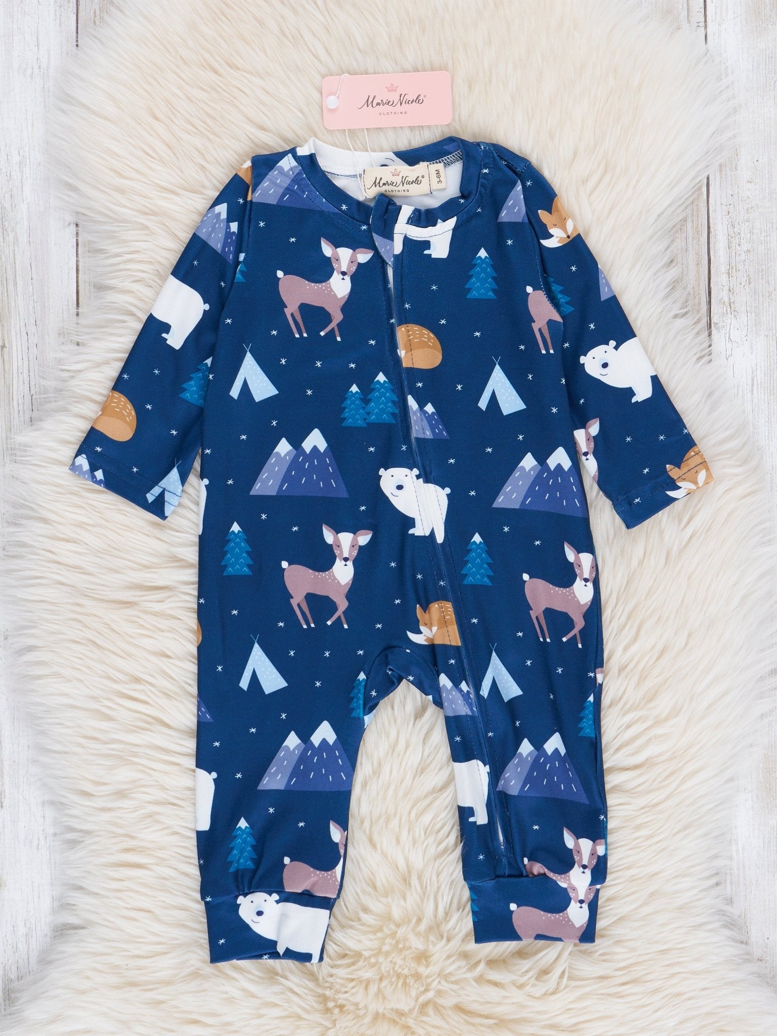 Navy Arctic Woodland Creatures Sleeper Pajamas - Marie Nicole Clothing