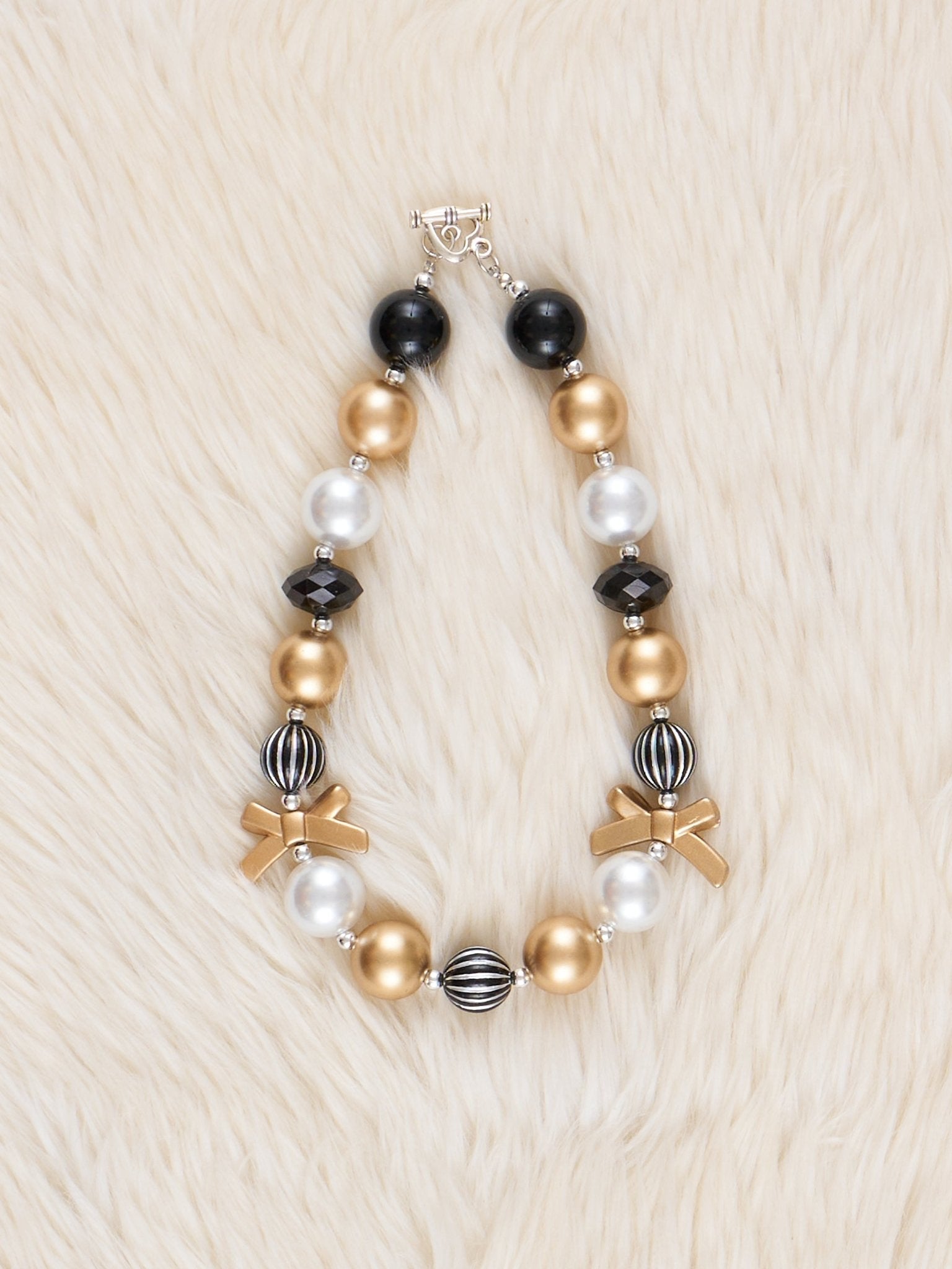 Black & Gold Bow Sparkle Bubble Necklace - Marie Nicole Clothing