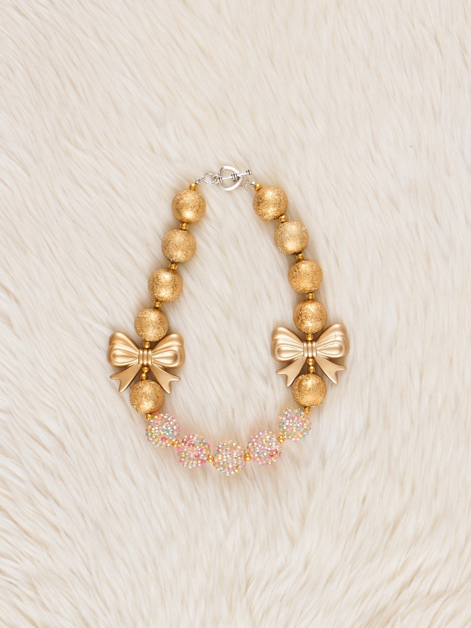 Gold Sparkle Bow Bubble Necklace - Marie Nicole Clothing