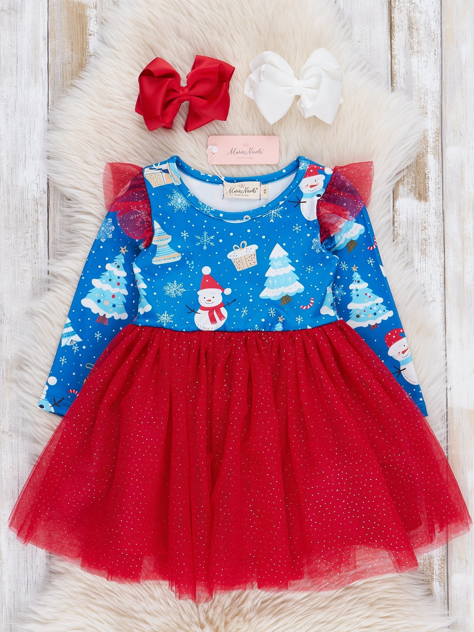 Blue & Red Snowy Christmas Tulle Dress Blue & Red Snowy Christmas Tulle Dress
