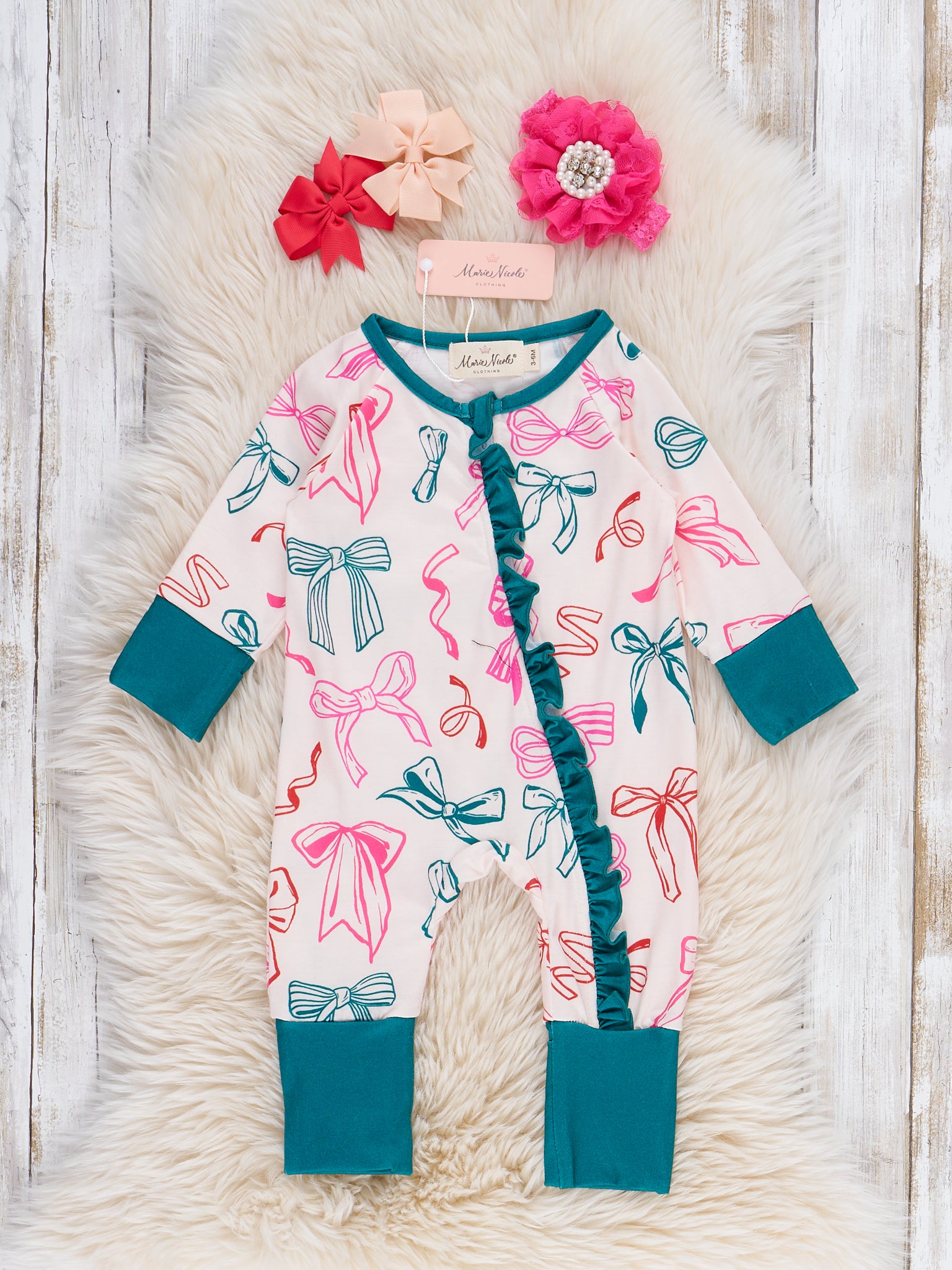 Jolly Bowtie Ruffle Sleeper Pajamas - Marie Nicole Clothing