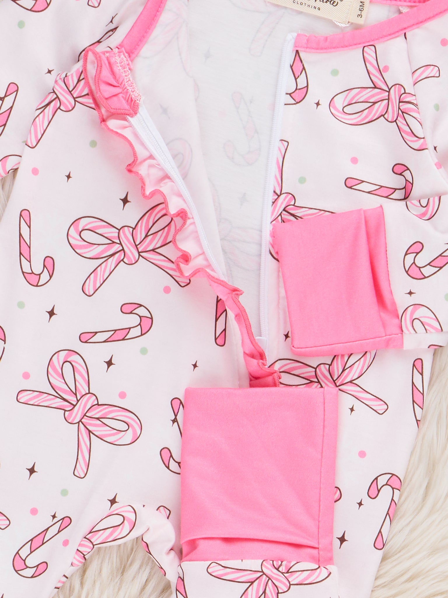 Candy Cane Lane Ruffle Sleeper Pajamas - Marie Nicole Clothing