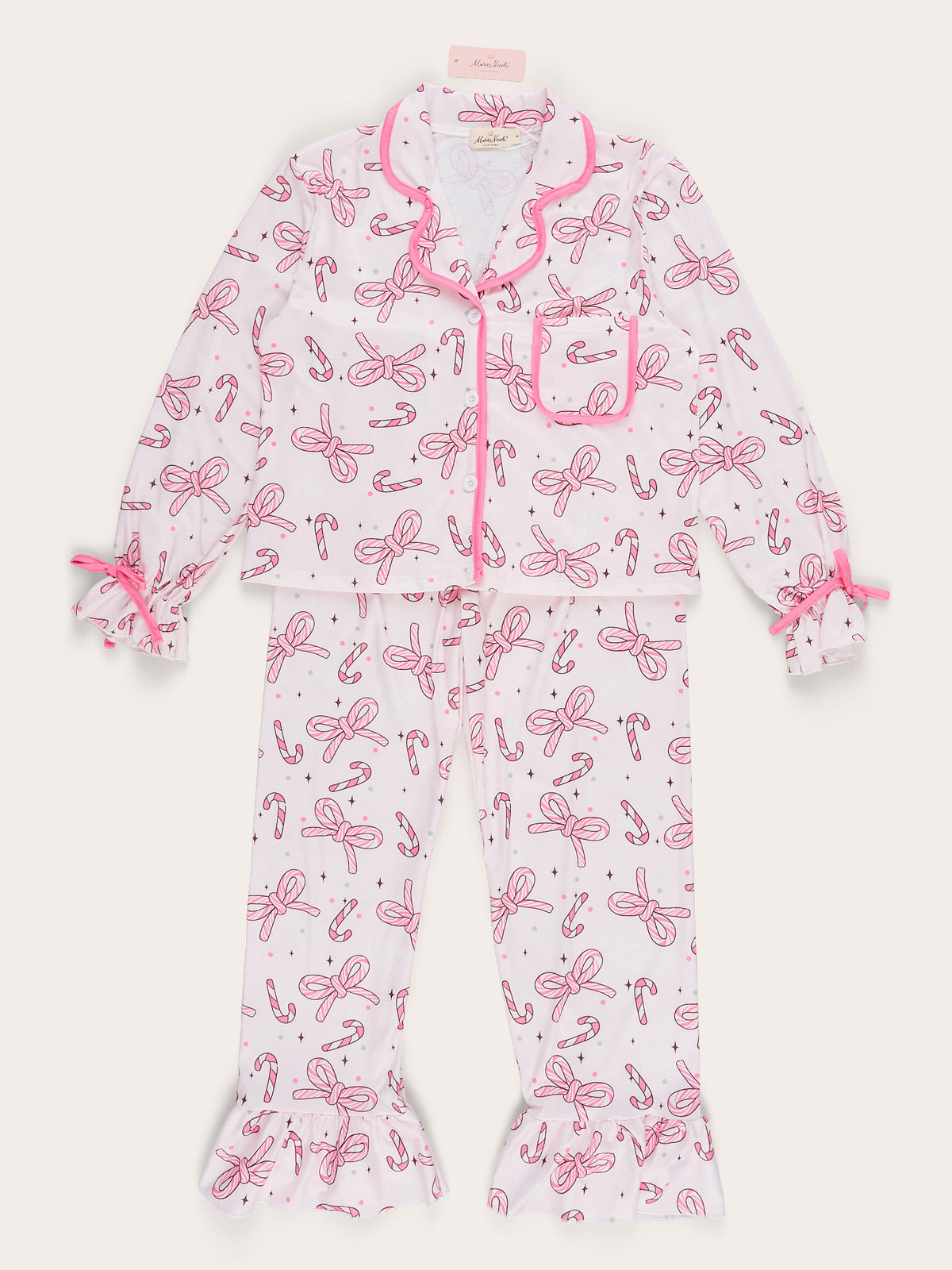Mom & Me Candy Cane Lane Cropped Ruffle Pajamas - Marie Nicole Clothing