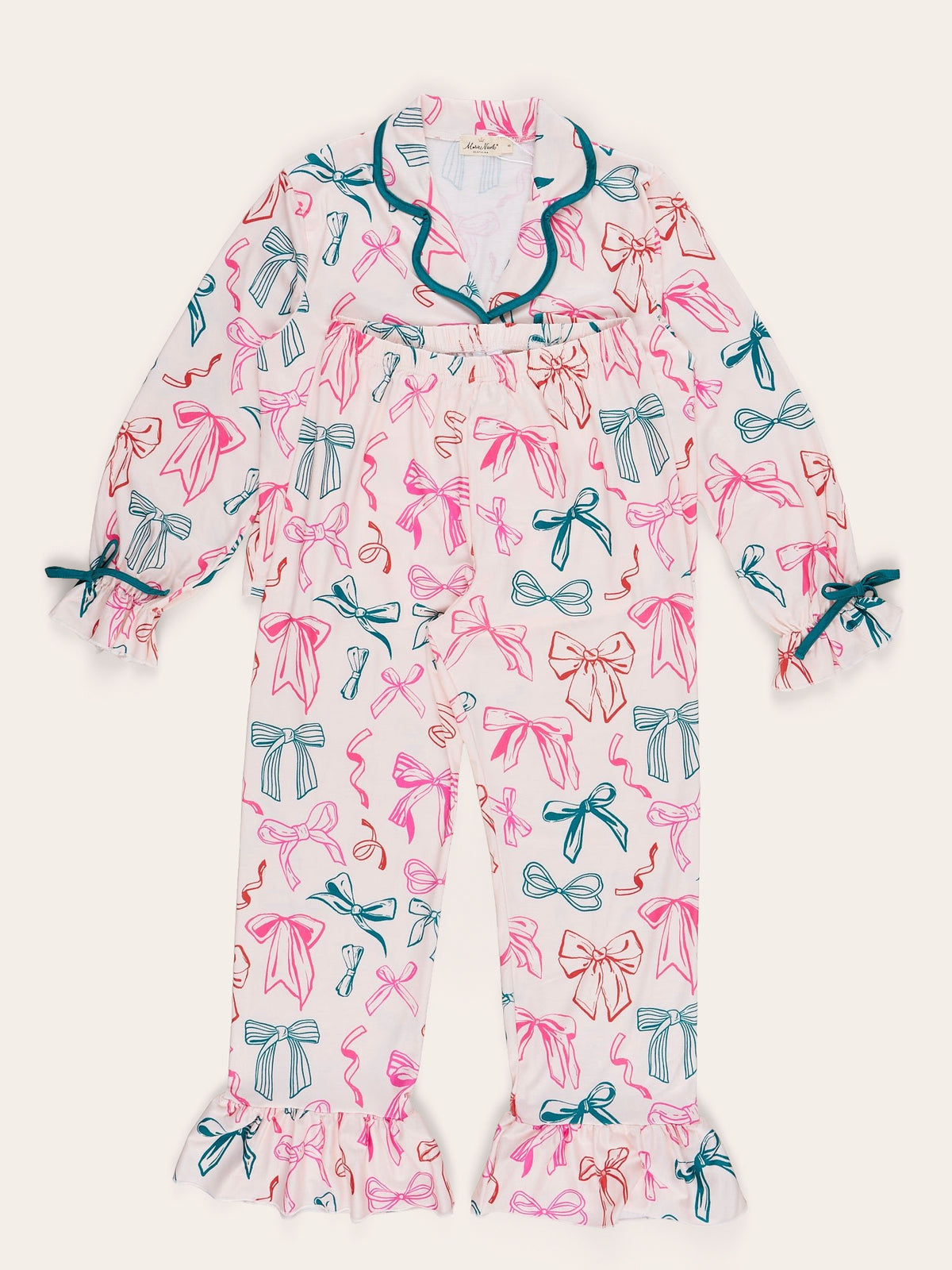 Mom & Me Jolly Bowtie Cropped Ruffle Pajamas - Marie Nicole Clothing