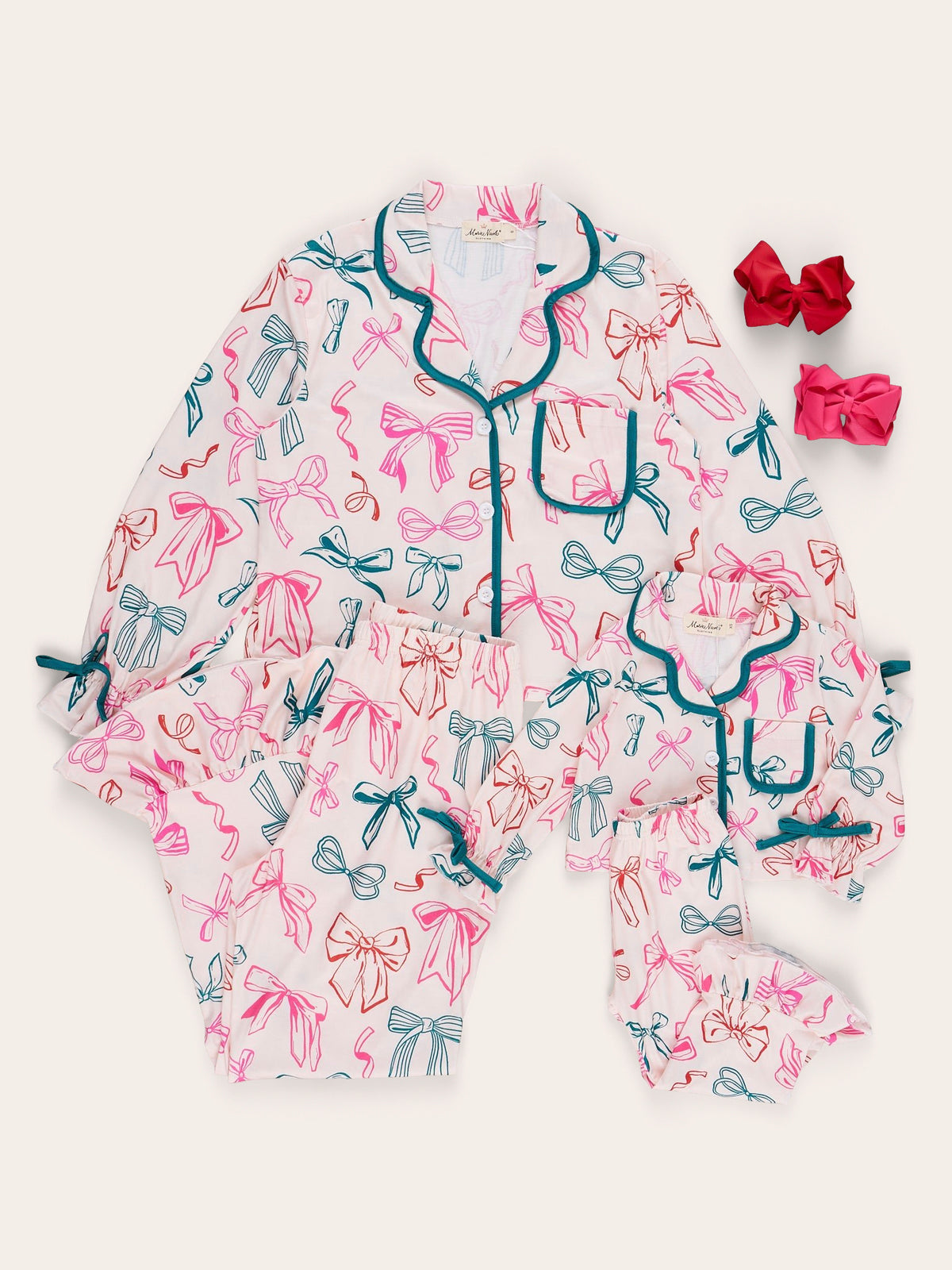 Mom & Me Jolly Bowtie Cropped Ruffle Pajamas - Marie Nicole Clothing