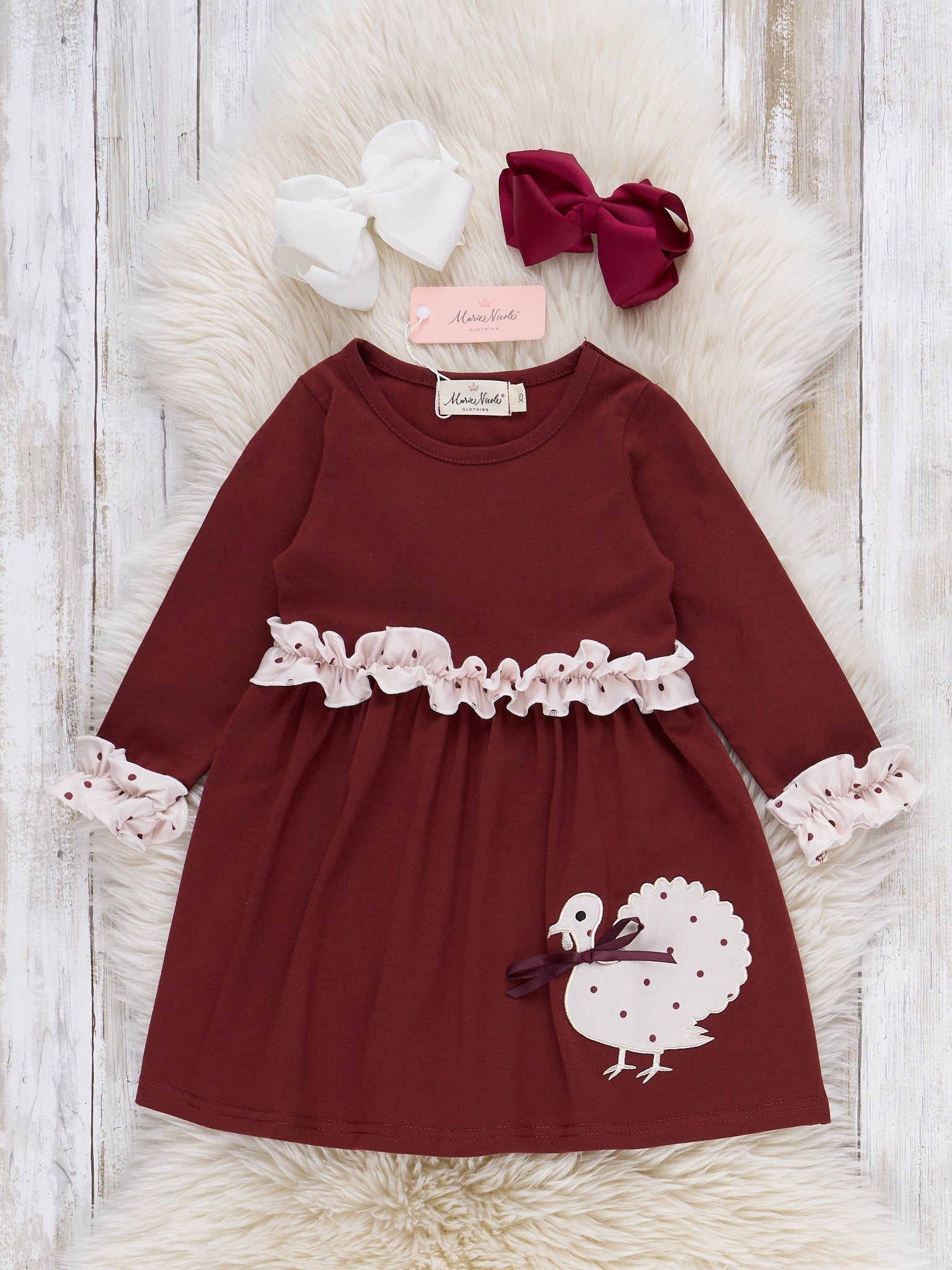 Brown Dots Turkey Ruffle Dress - Marie Nicole Clothing