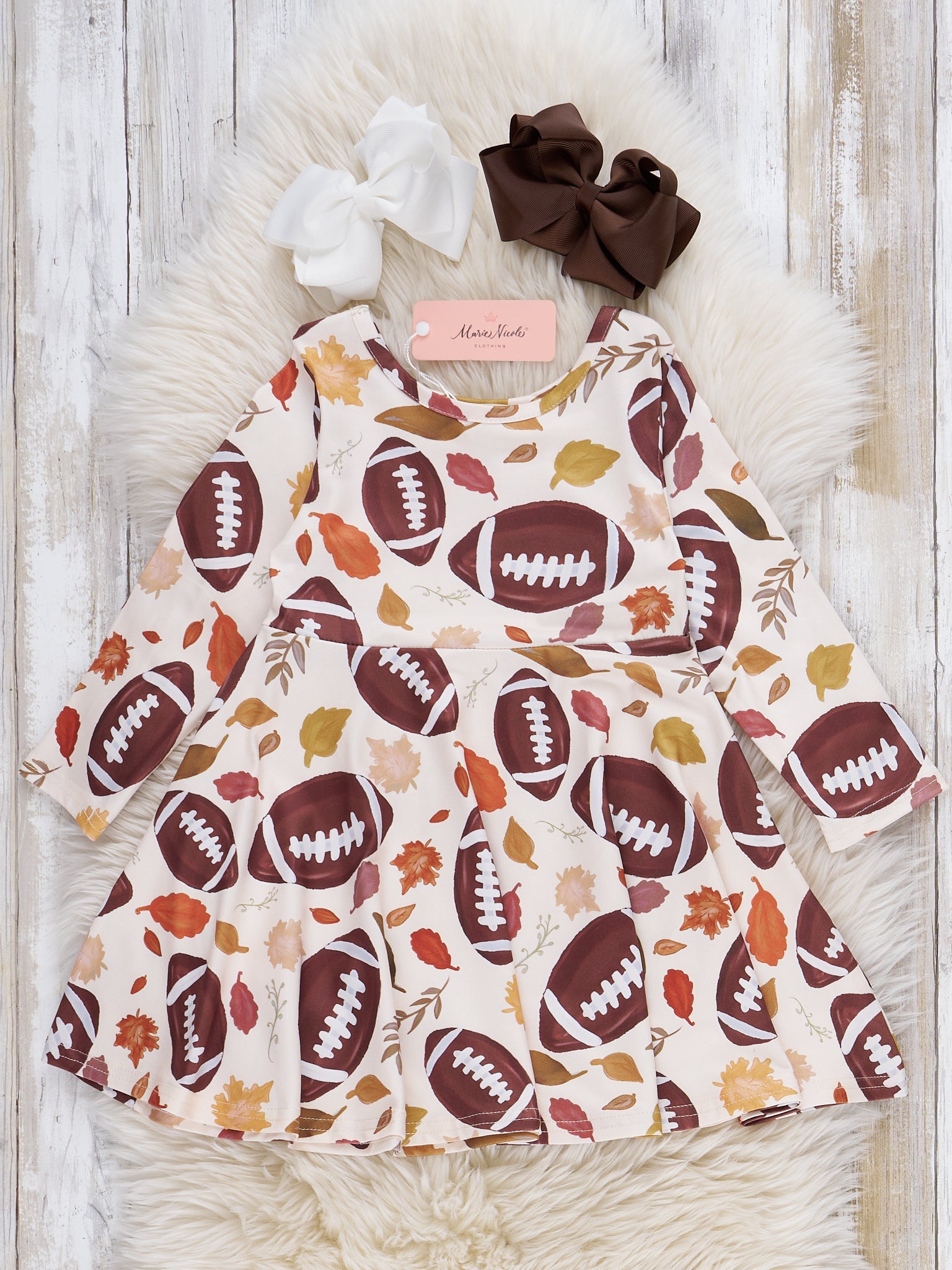 Cream Fall & Football Swing Dress - Marie Nicole Clothing XXL(6yrs) Cream Fall & Football Swing Dress - Marie Nicole Clothing XXL(6yrs)