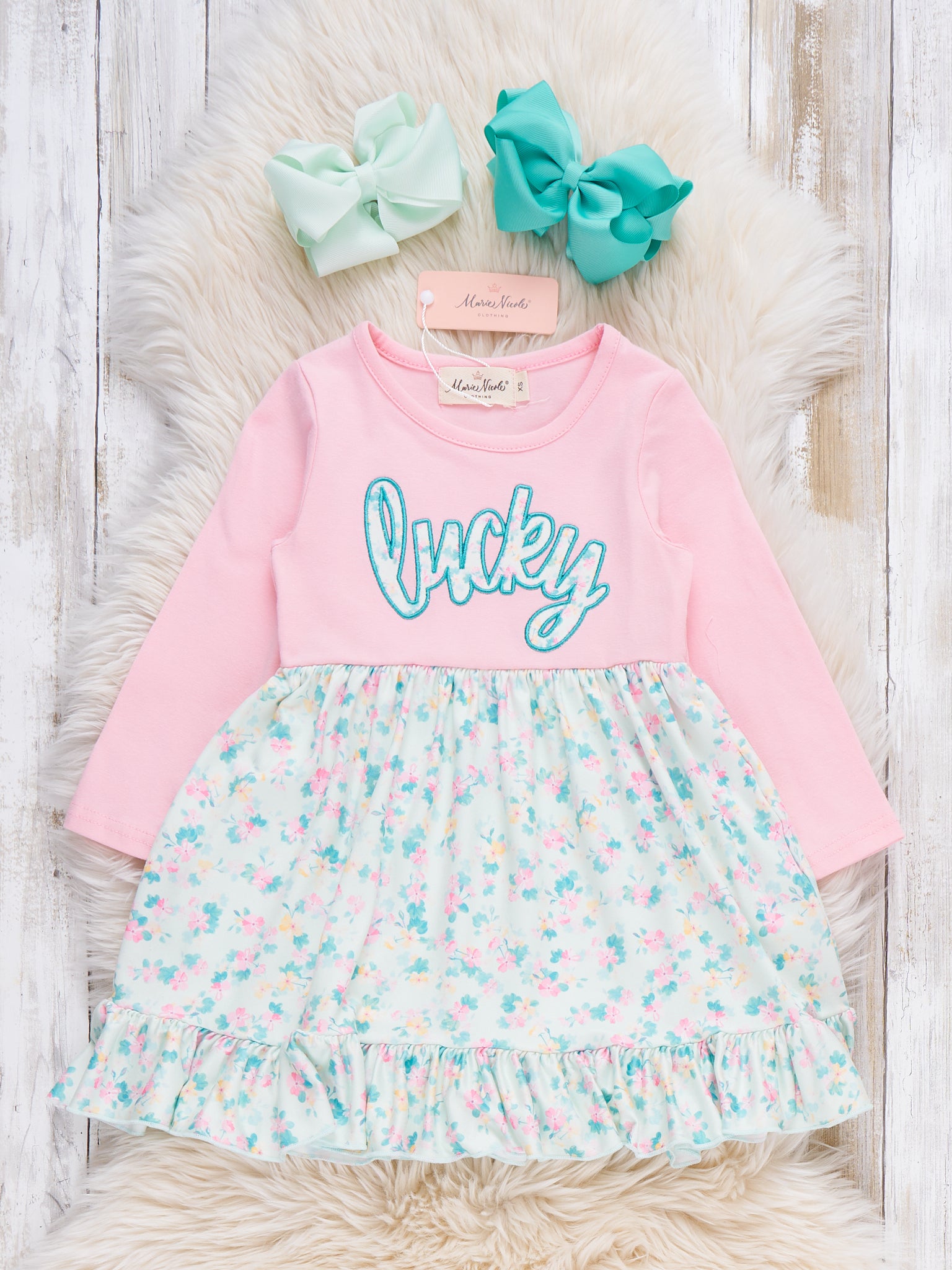 Lucky Blooms Embroidered Ruffle Dress - Marie Nicole Clothing L(4yrs) Lucky Blooms Embroidered Ruffle Dress - Marie Nicole Clothing L(4yrs)