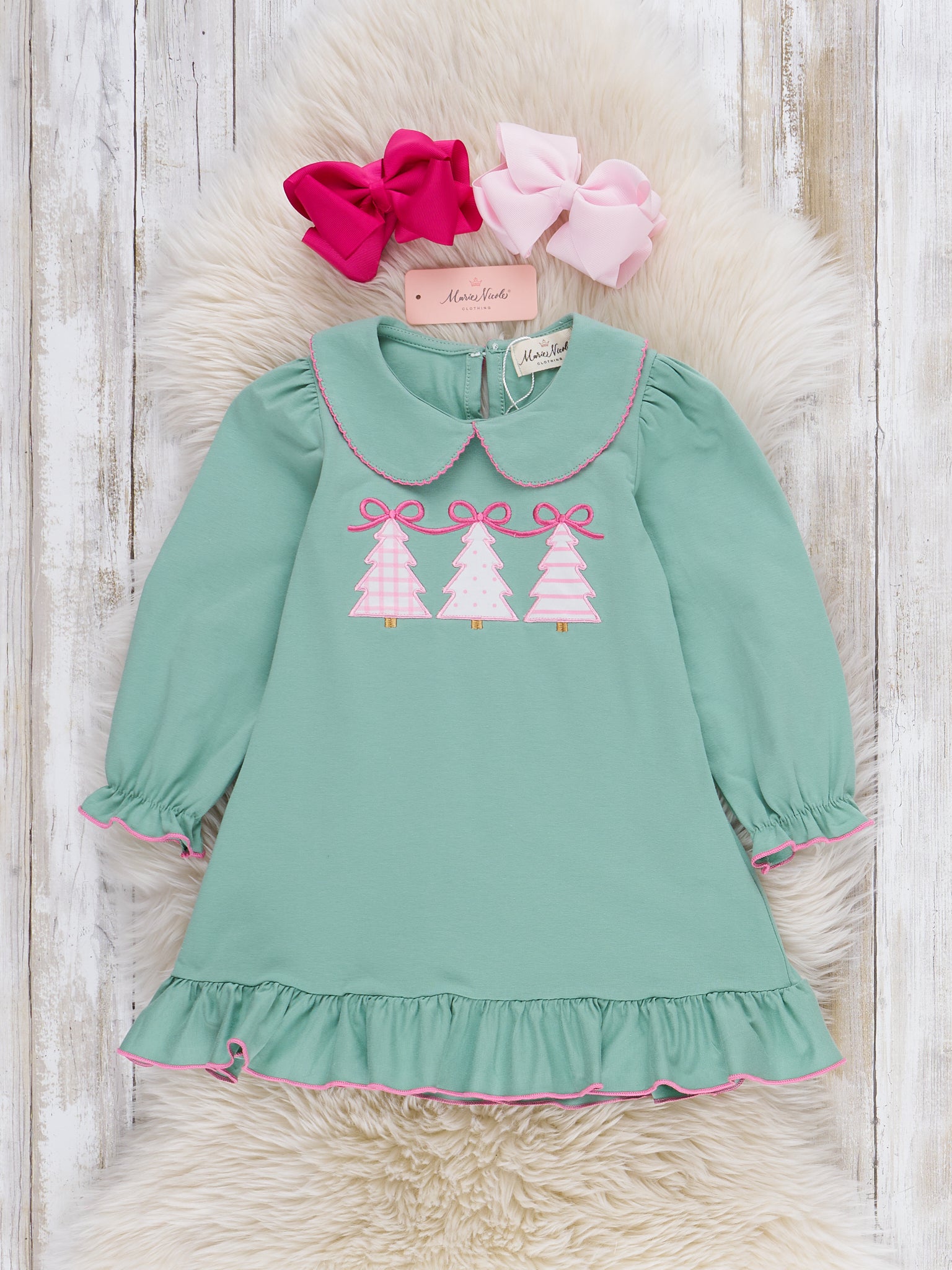 Pastel Evergreen Embroidered Ruffle Dress - Marie Nicole Clothing Pastel Evergreen Embroidered Ruffle Dress - Marie Nicole Clothing