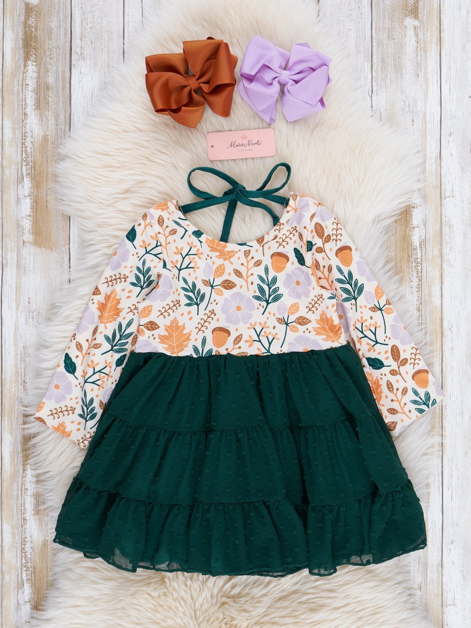Hunter Green Garden Tiered Swiss Dot Dress - Marie Nicole Clothing