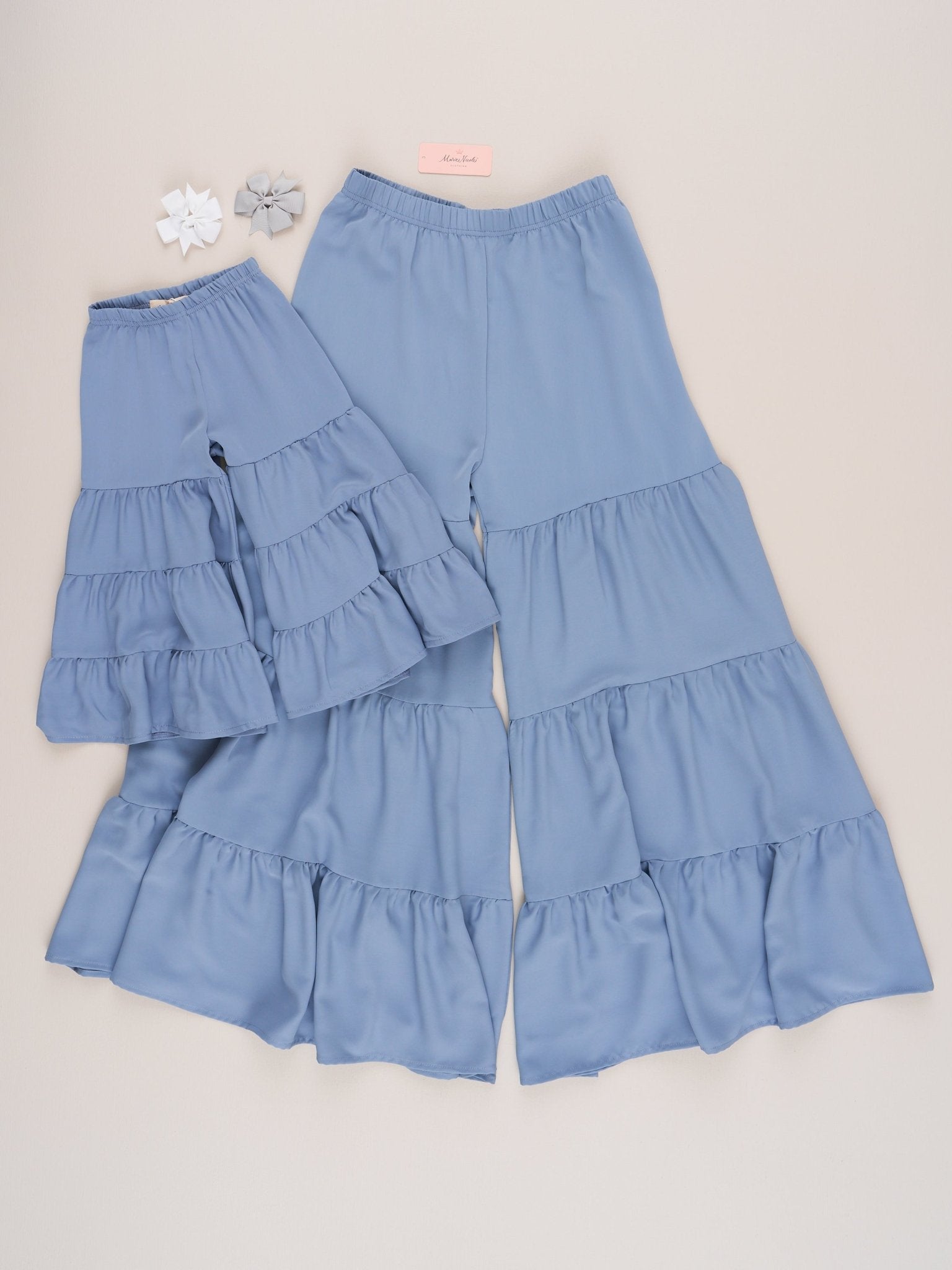 Mom & Me Tiered Ruffles Stone Blue Pants - Marie Nicole Clothing