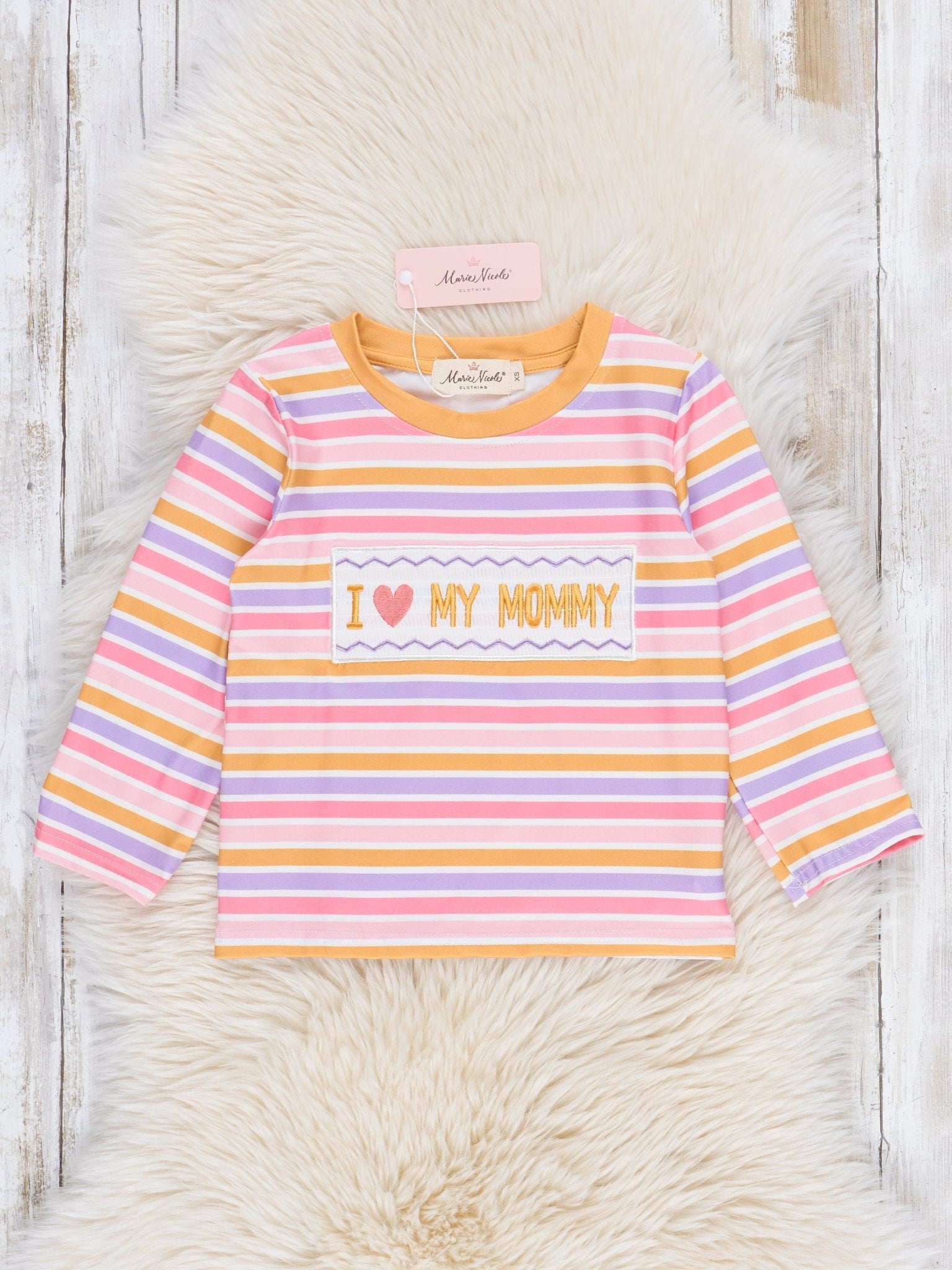 Pink & Purple Stripes Smocked Mommy Love Shirt - Marie Nicole Clothing