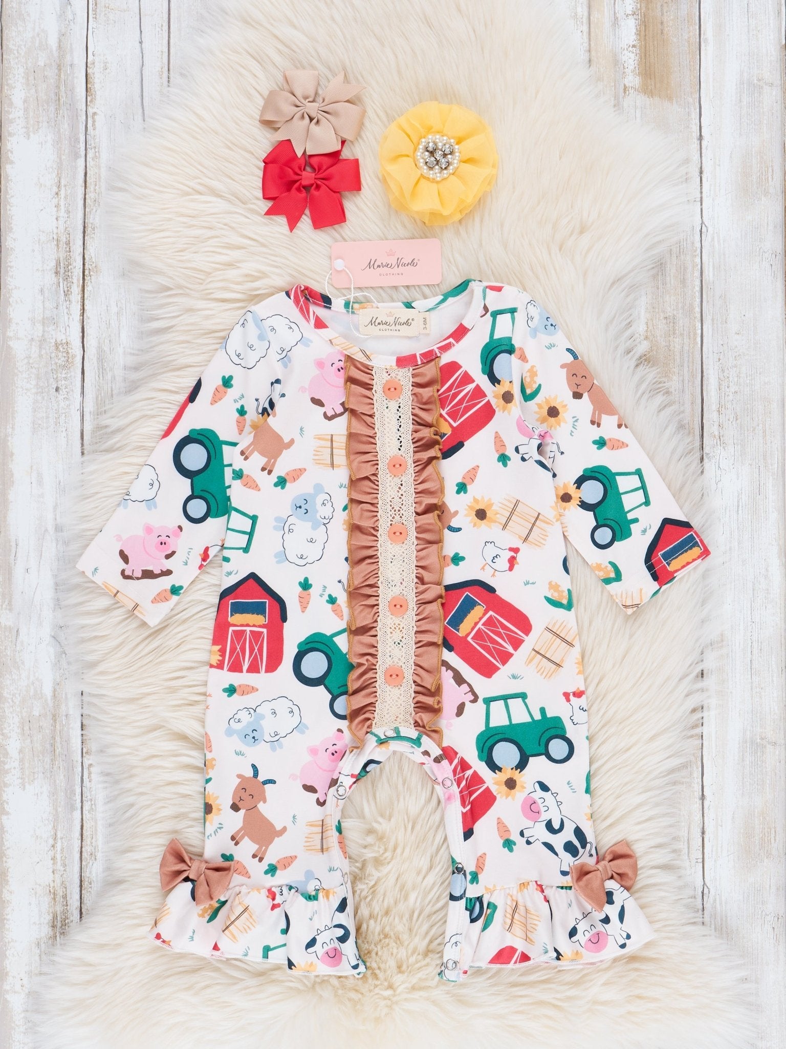 Little Farmhouse Ruffle Romper - Marie Nicole Clothing