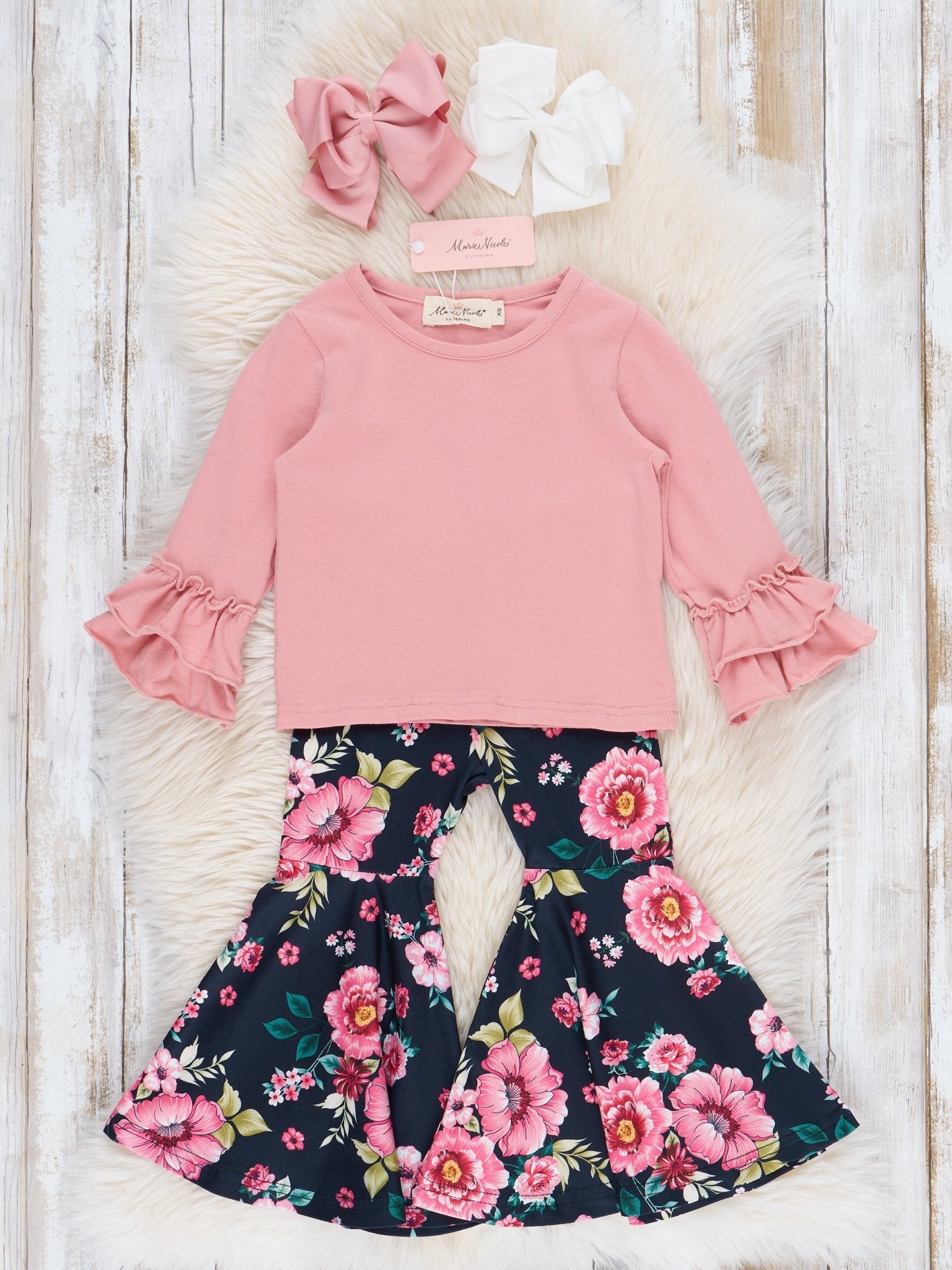 Pink Garden Bell Bottoms 3 Piece Set - Marie Nicole Clothing