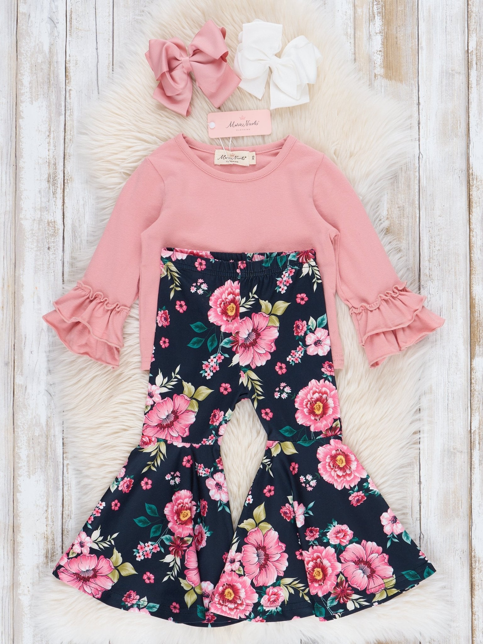 Pink Garden Bell Bottoms 3 Piece Set - Marie Nicole Clothing